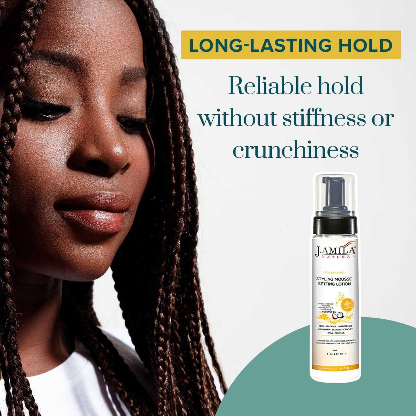 J. AMILA Styling Mousse for Curly & Wavy Hair - 8oz (237ml) Frizz Control & Long-Lasting Hold with Nourishing Coconut Oil - Defines Curls, Adds Volume