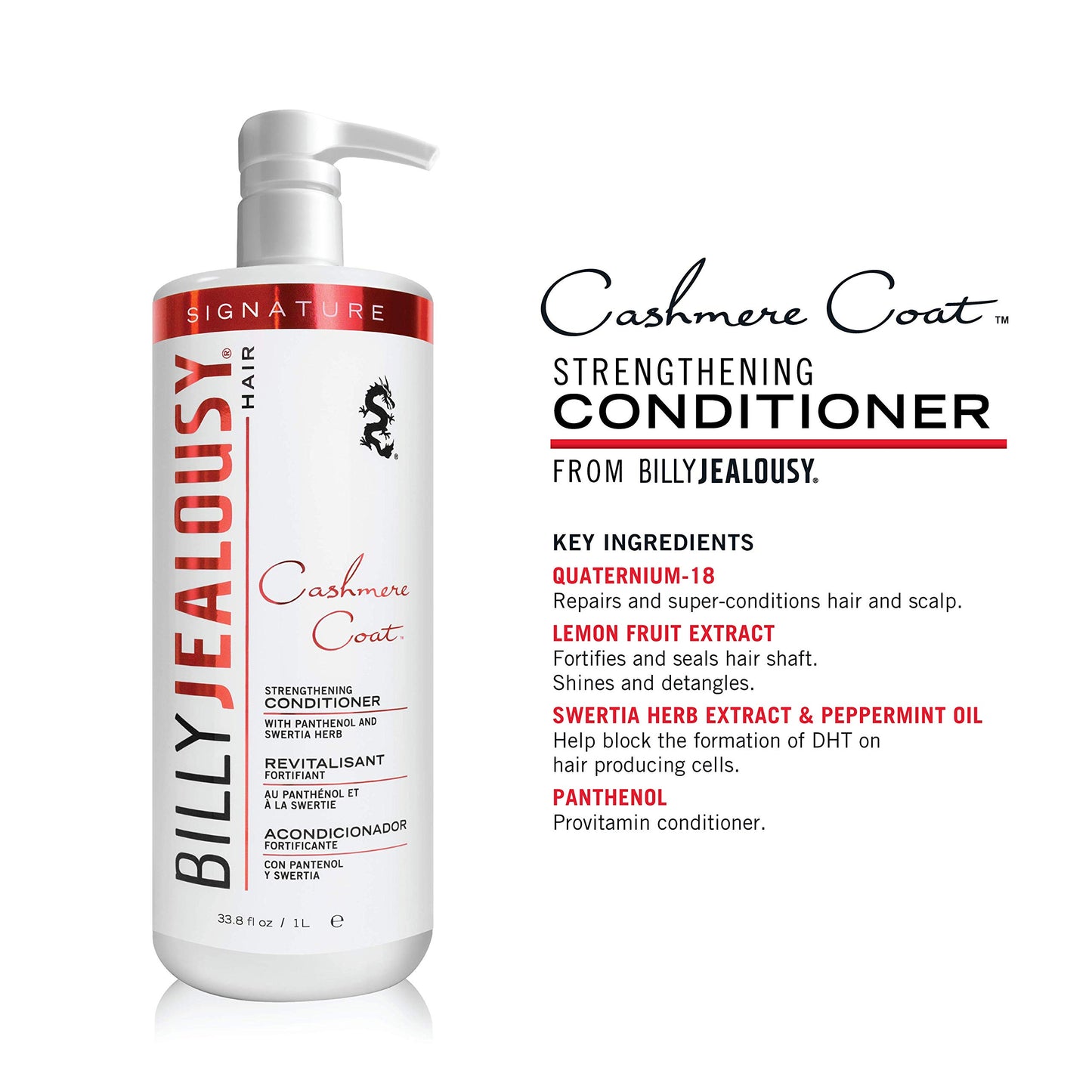 Billy Jealousy Cashmere Coat Hair Conditioner for Men, Strengthening & Hydrating Conditioner Infused with Peppermint, Lemon Fruit & Swertia Extract