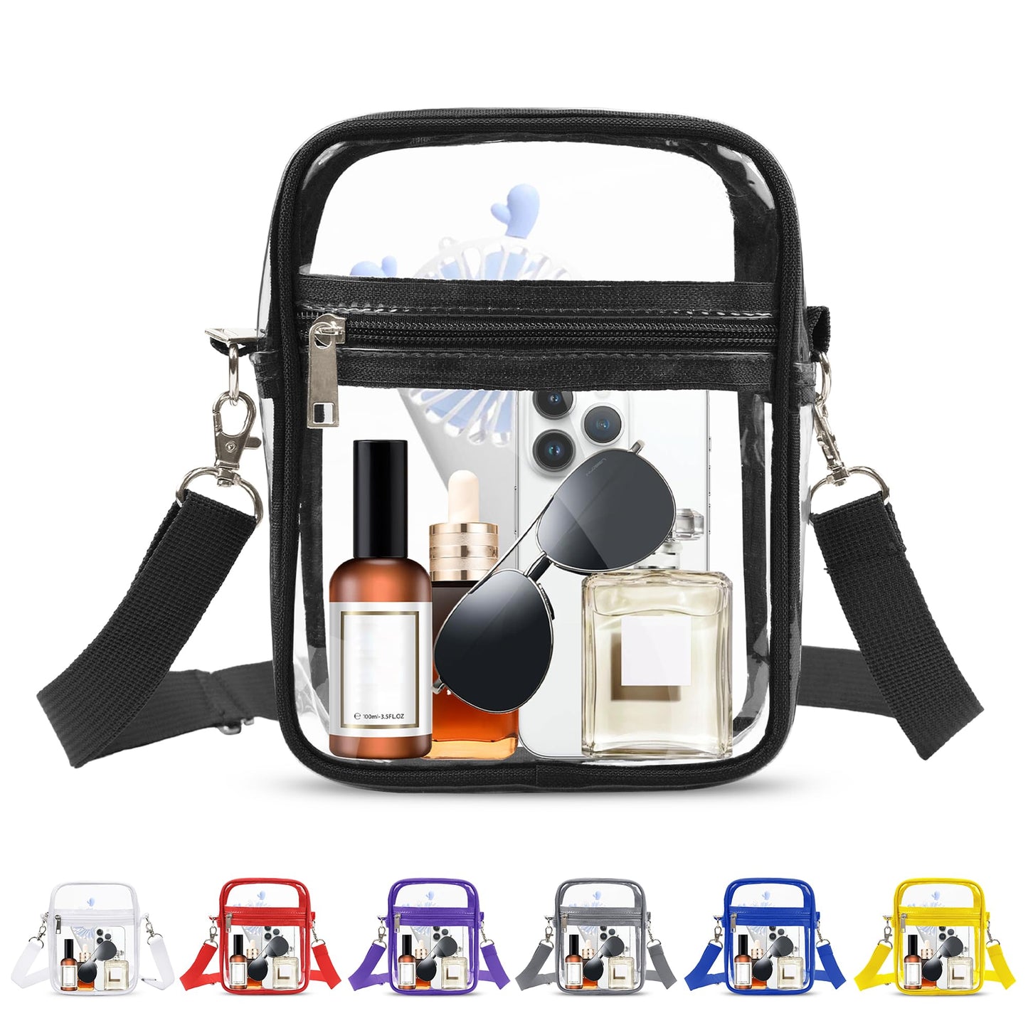 VOROLO Clear Crossbody Bag Stadium Approved See Through Purse Handbag,Small See Through Purse Handbag with Adjustable Shoulder Strap for Sports Black