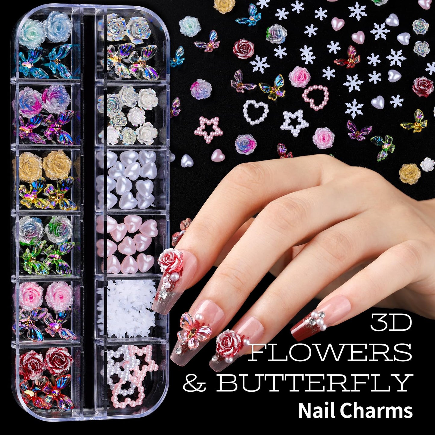 Teenitor Nail Charms and Nail Art Tools Set, Nail Art Kit with 5 Boxes of 3D Nail Charms and Gems Rhinestones, 15 Pcs Nail Art Brushes, 5 Pcs Nail Beauty and Personal Care Teenitor