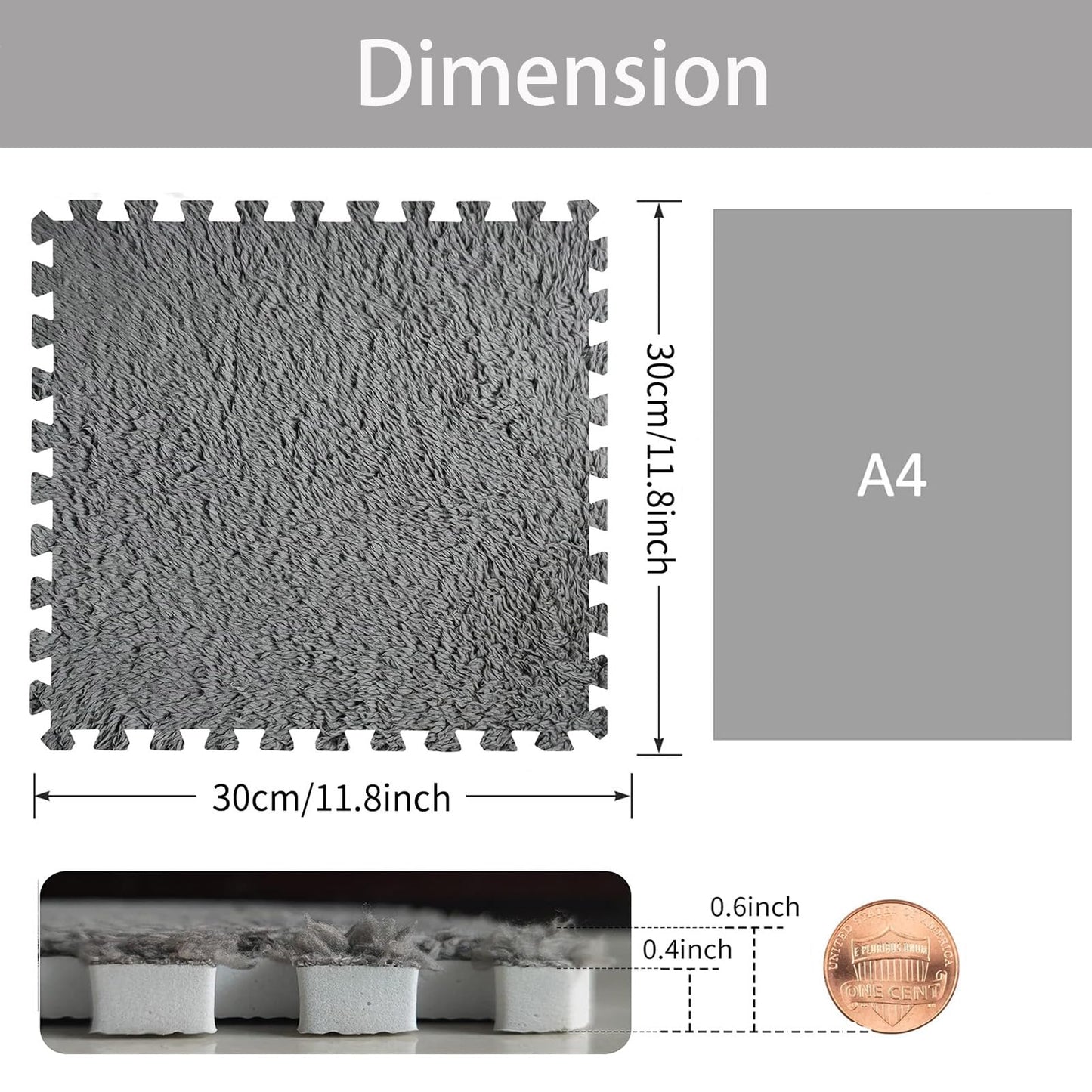 Jaderlu 16 PCS Foam Tile Mats – Thick 0.6" Shaggy Interlocking Rug, Soft Non-Slip Carpet for Baby, Kids, Dorm, Bedroom & Home Decor