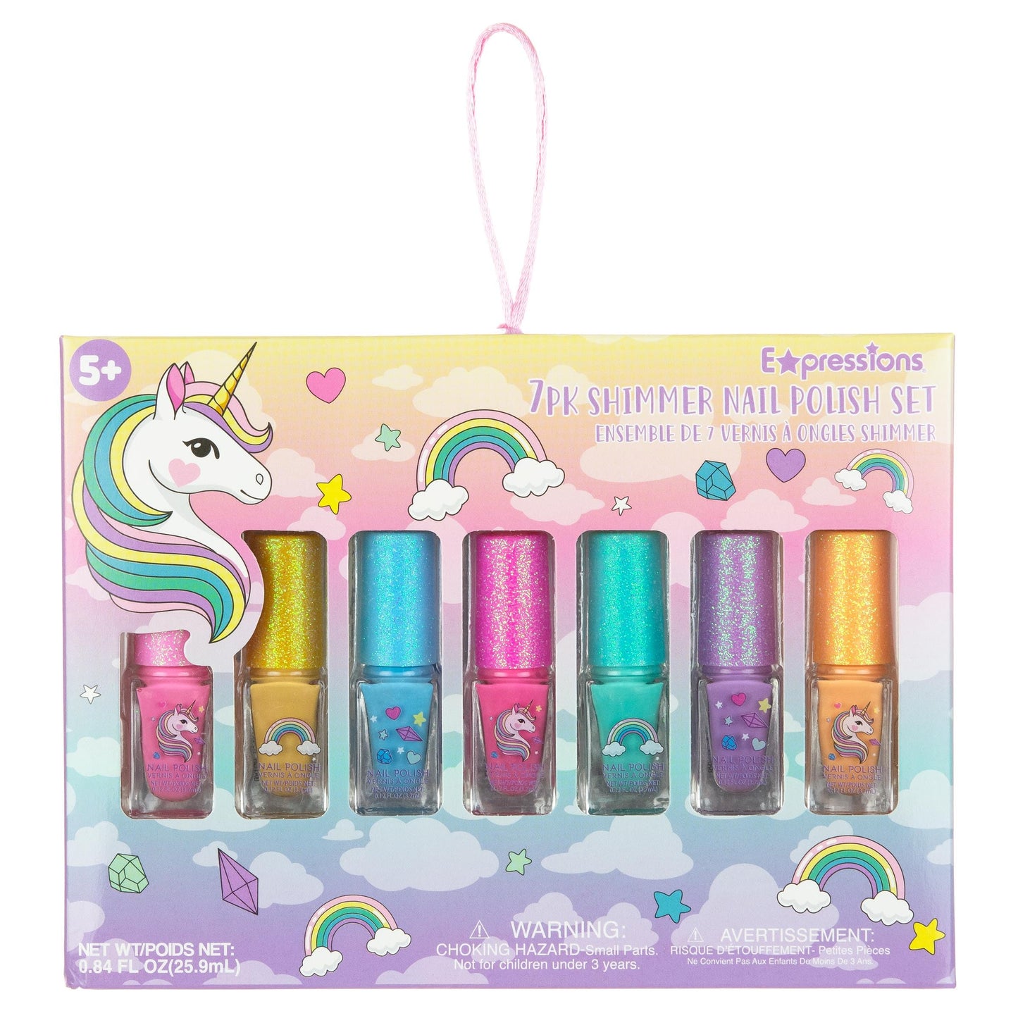 7pc Unicorn Shimmer Nail Polish Set for Girls - Glitter Cap, Non-Toxic Quick Dry Manicure & Pedicure Kit, Vibrant Assorted Shades