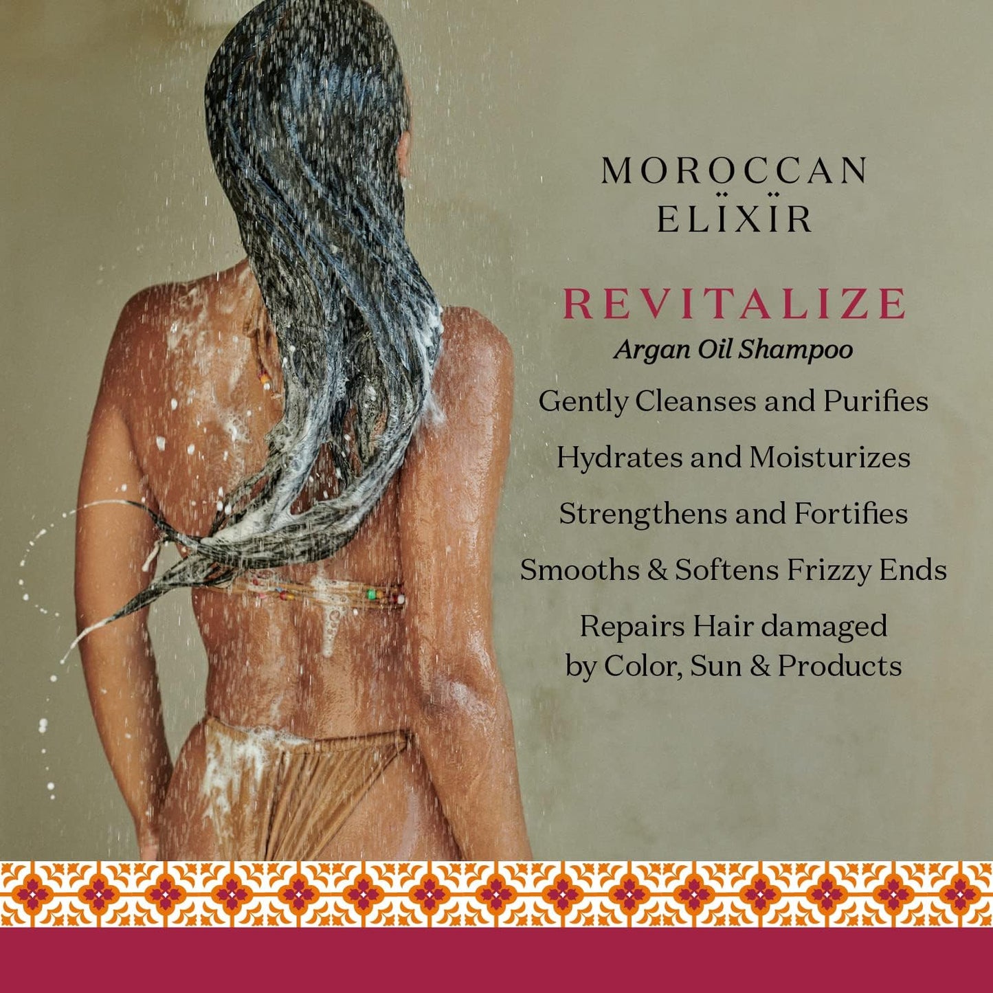 Moroccan Elixir Revitalize Argan Oil Shampoo, Paraben and Sulfate Free Shampoo Repairs Dry, Damaged, Color-treated Hair, Tames Frizz and Promotes