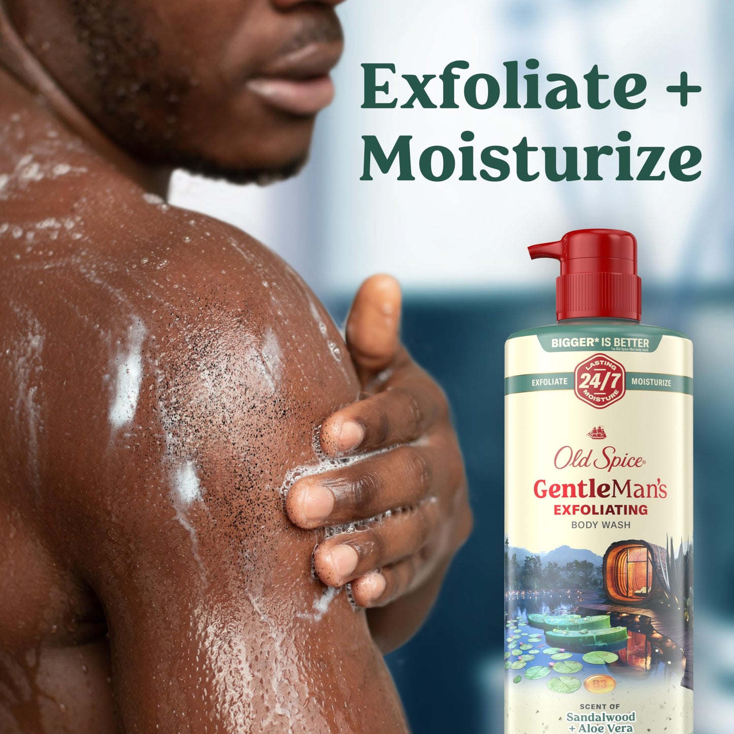 Old Spice GentleMan's Exfoliating & Moisturizing Body Wash for Men, 24/7 Shower Fresh with Long Lasting Scent, Renewing Vitamin B3 Blend, Sandalwood +