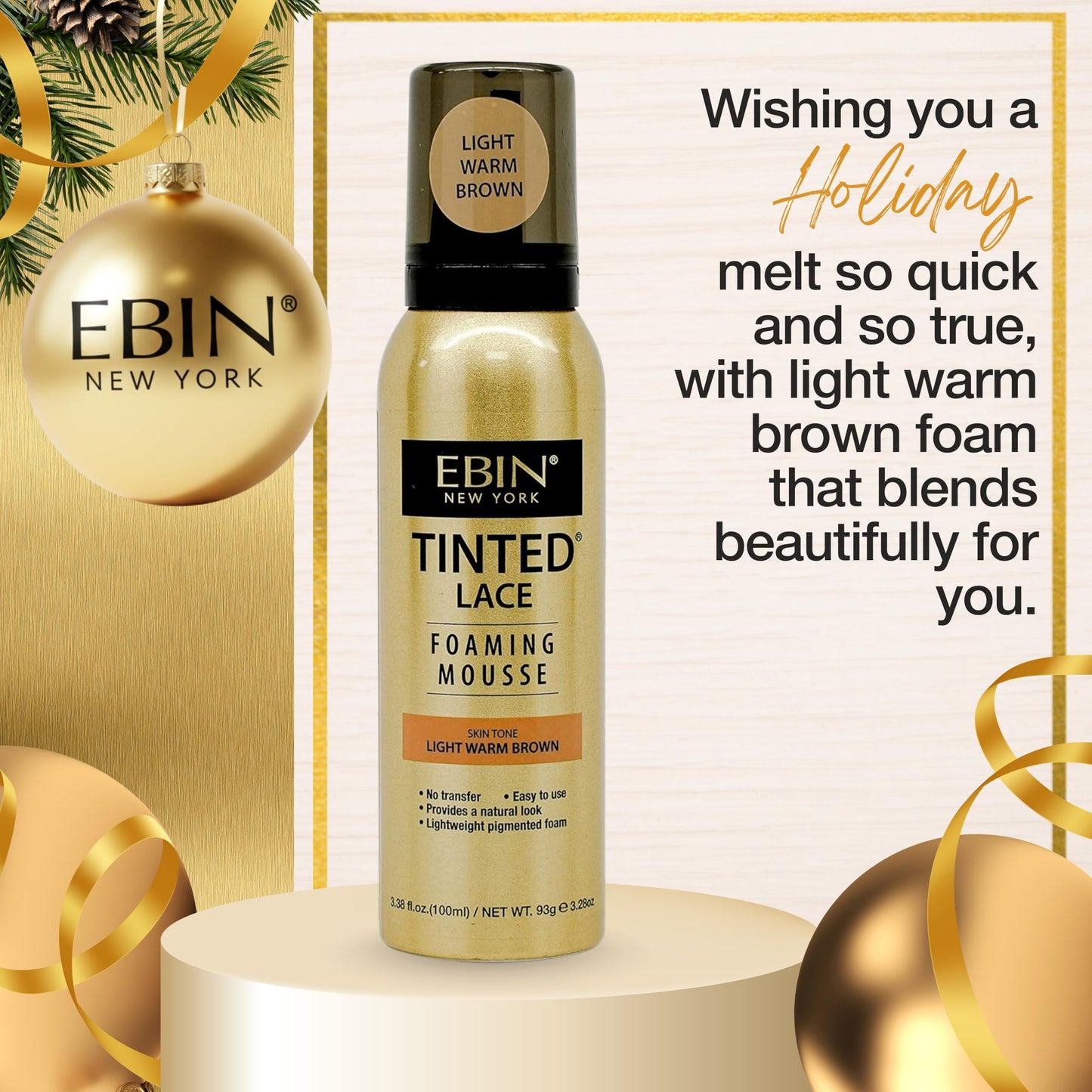 EBIN NEW YORK Tinted Lace Foaming Mousse - Light Warm Brown, 3.38oz/ 100ml