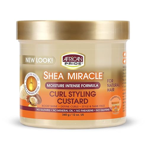 African Pride Shea Miracle Curl Styling Custard - Contains Shea & African Mango Butter to Define Curls & Coils & Tame Hair Frizz, 12 Oz