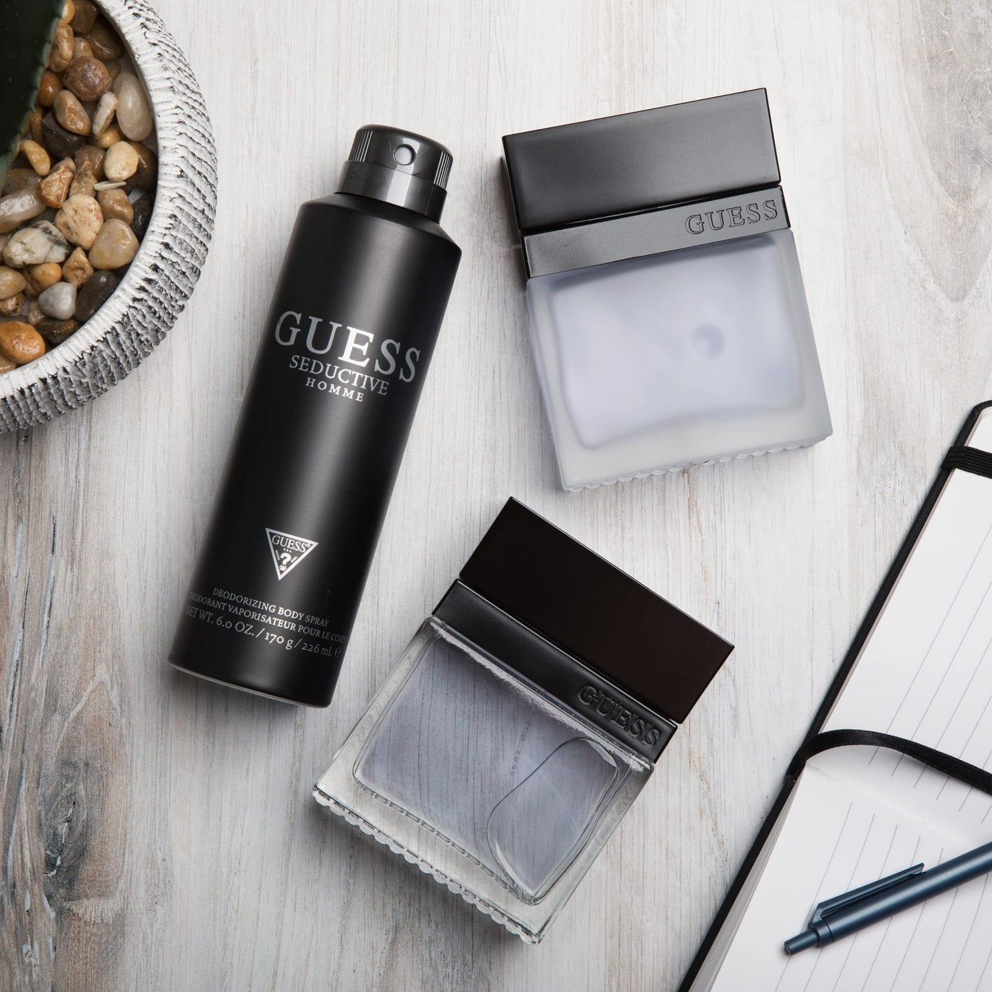 Guess Seductive Men / Homme Eau de Toilette 4 Piece Gift Set - Cologne Spray 3.4 Fl. Oz., Deodorizing Body Spray 6.0 Oz., Shower Gel 3.4 Fl. Oz.,