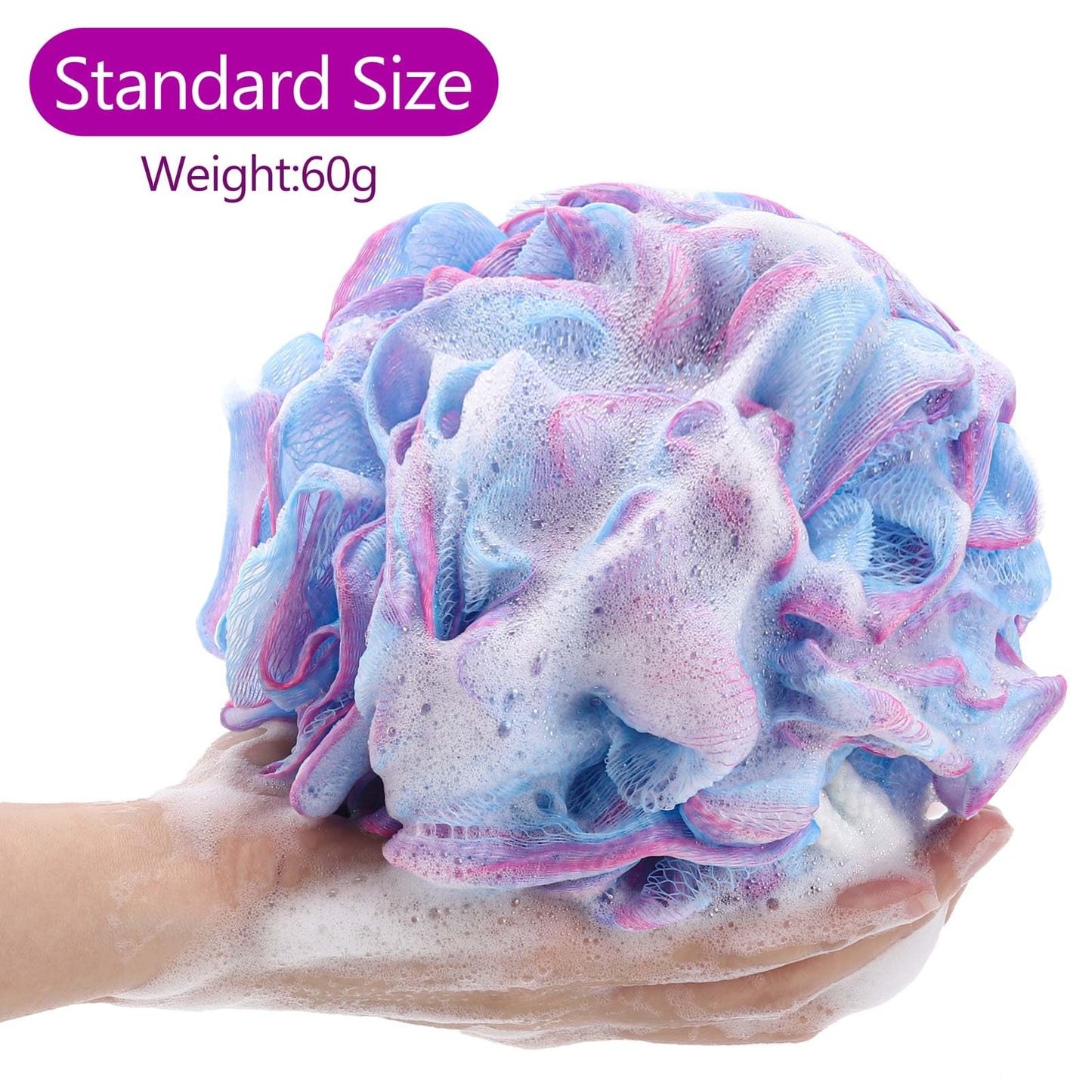 BTYMS 4Pcs Loofah Sponge 60g/pc Bath Puffs Shower Scrunchies Mesh Pouf for Shower