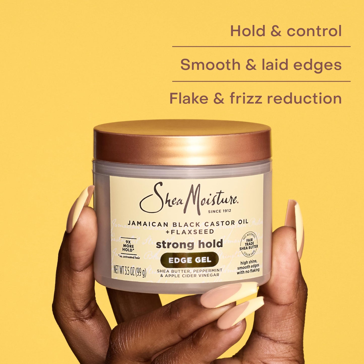 SheaMoisture Edge Control Strong Hold Gel+Flaxseed Jamaican Black Castor Oil Keeps Edges in Place,No Flakes,Infused With Hydrolyzed Corn