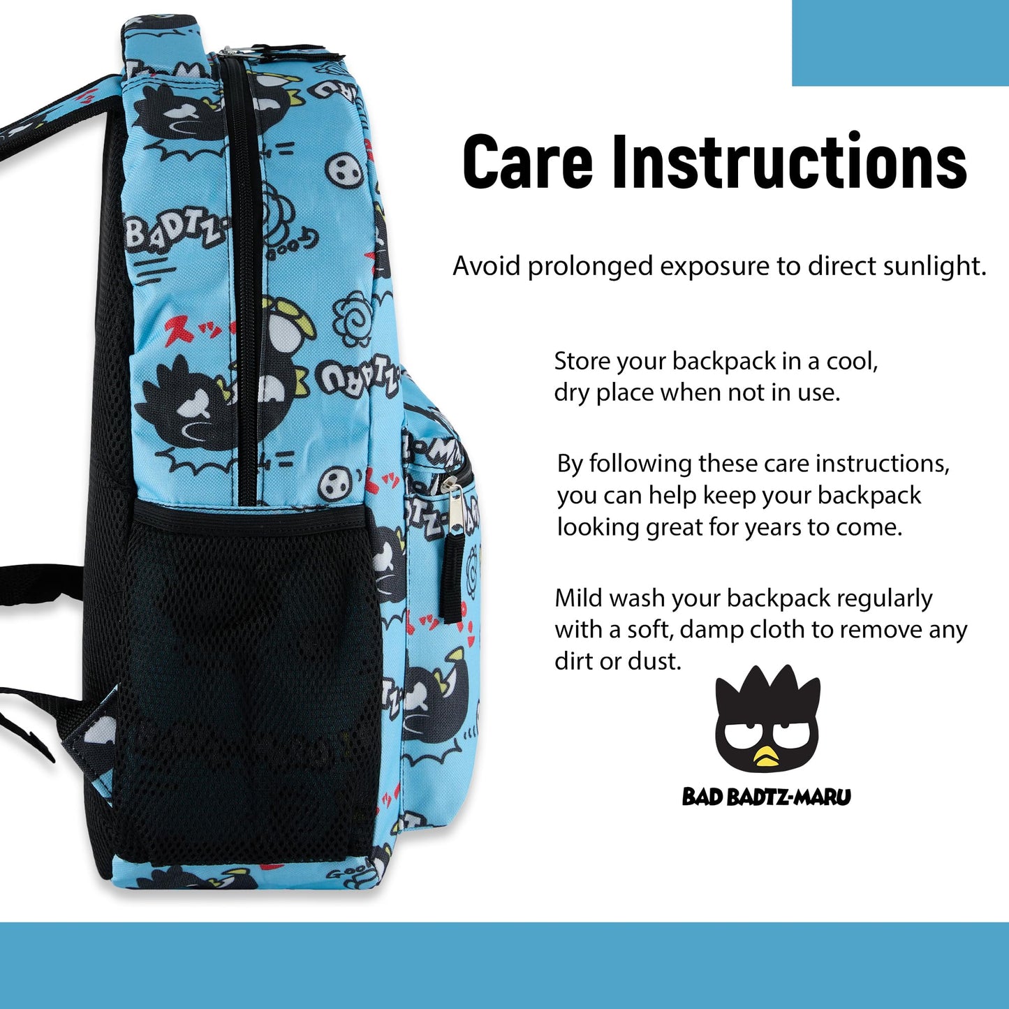 Hello Kitty Allover School Backpack - My Melody, Kuromi, Keroppi, Badtz-Maru - Backpack for Boys, Girls, Women - Official Character School Bookbag (Badtz Maru Blue)