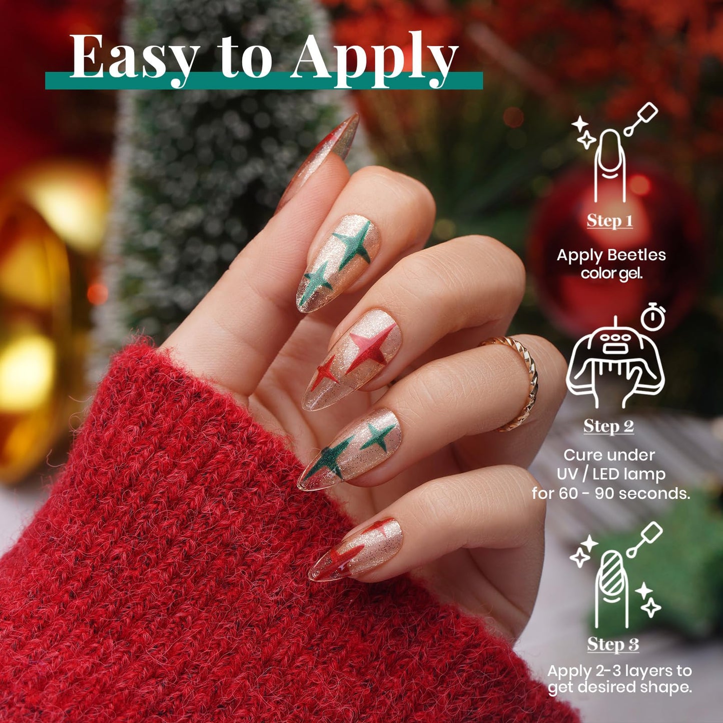 Beetles Valentines Gel Nail Polish, Red Sparkle Green Glitter Gold Silver Winter Gel Polish Dark Red Gel Polish Kits Soak Off Nail Lamp Uv LED Cured