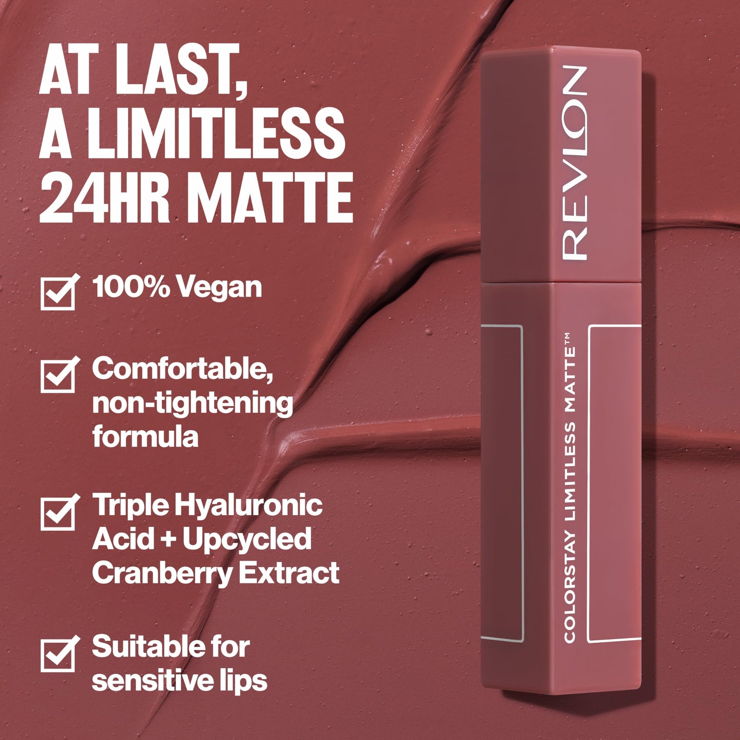 Revlon ColorStay Limitless Matte Liquid Lipstick, Vegan Formula, No-Budge, Longwear Lip Color, Long Lasting, Lightweight/Comfortable, Waterproof, 002