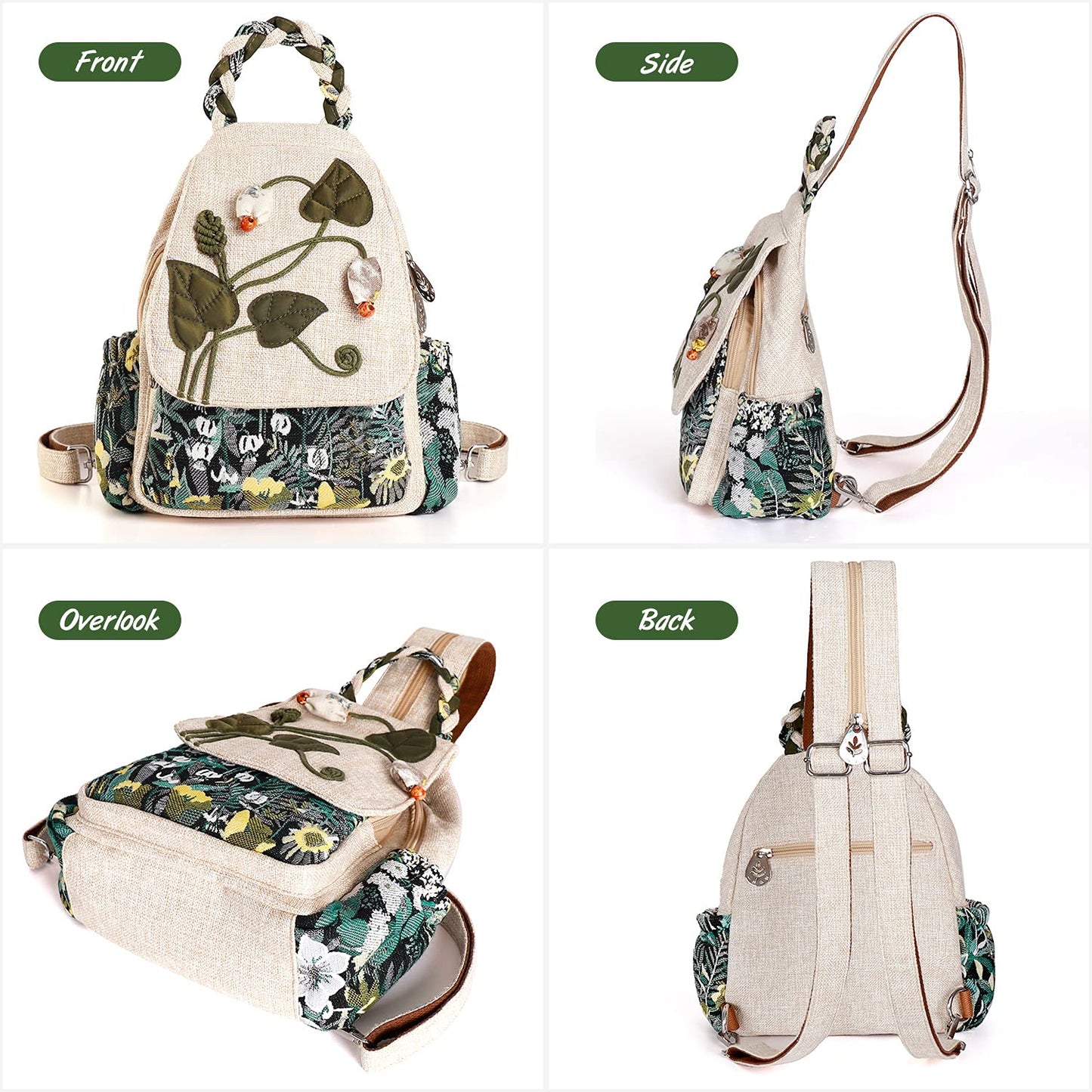 Girl's Convertible Sling Bag, Hand Craft Artisan Purse, Beautiful Canvas Premium Casual Day Mini Backpack