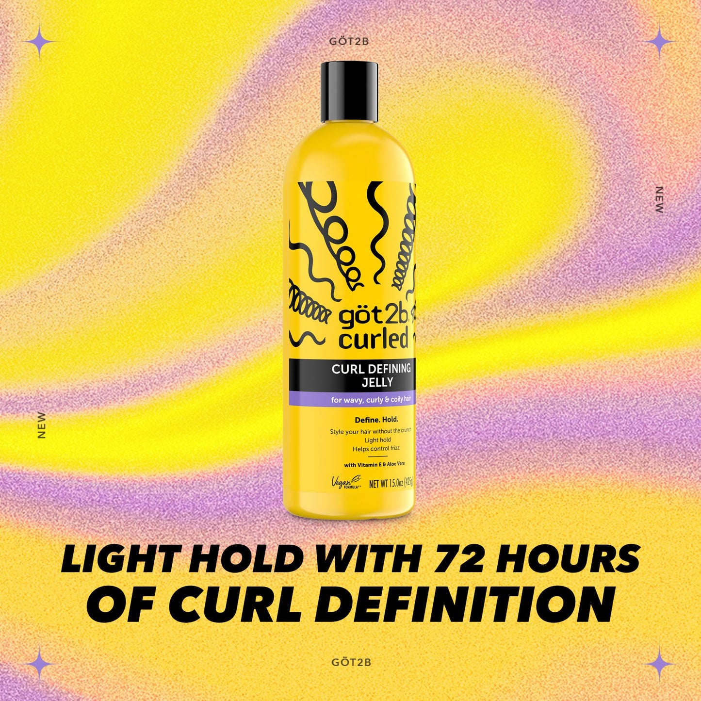 Got2B Curled Curl Defining Jelly, 15 Fl Oz, Curl Gel with 72-Hour Frizz Control, Locks in Moisture for Wavy, Curly & Coily Hair, Light Hold, No Crunch
