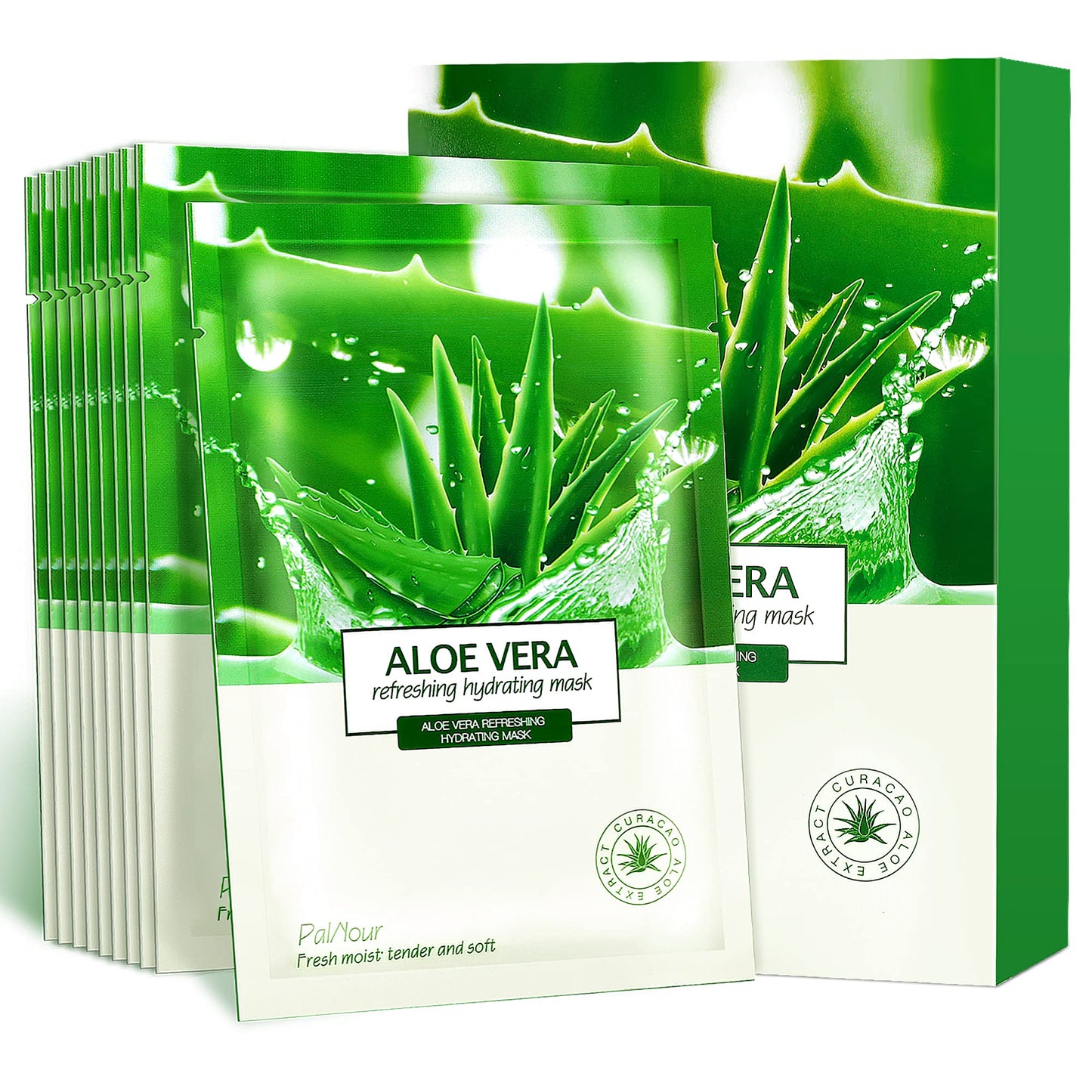 PalNour Aloe Facial Skincare Sheet Hydrating Moisturizing Revitalizing Facial Skincare Sheet for Dry, Oily, Sensitive and Tired Skin 25ml/0.8oz, Pack
