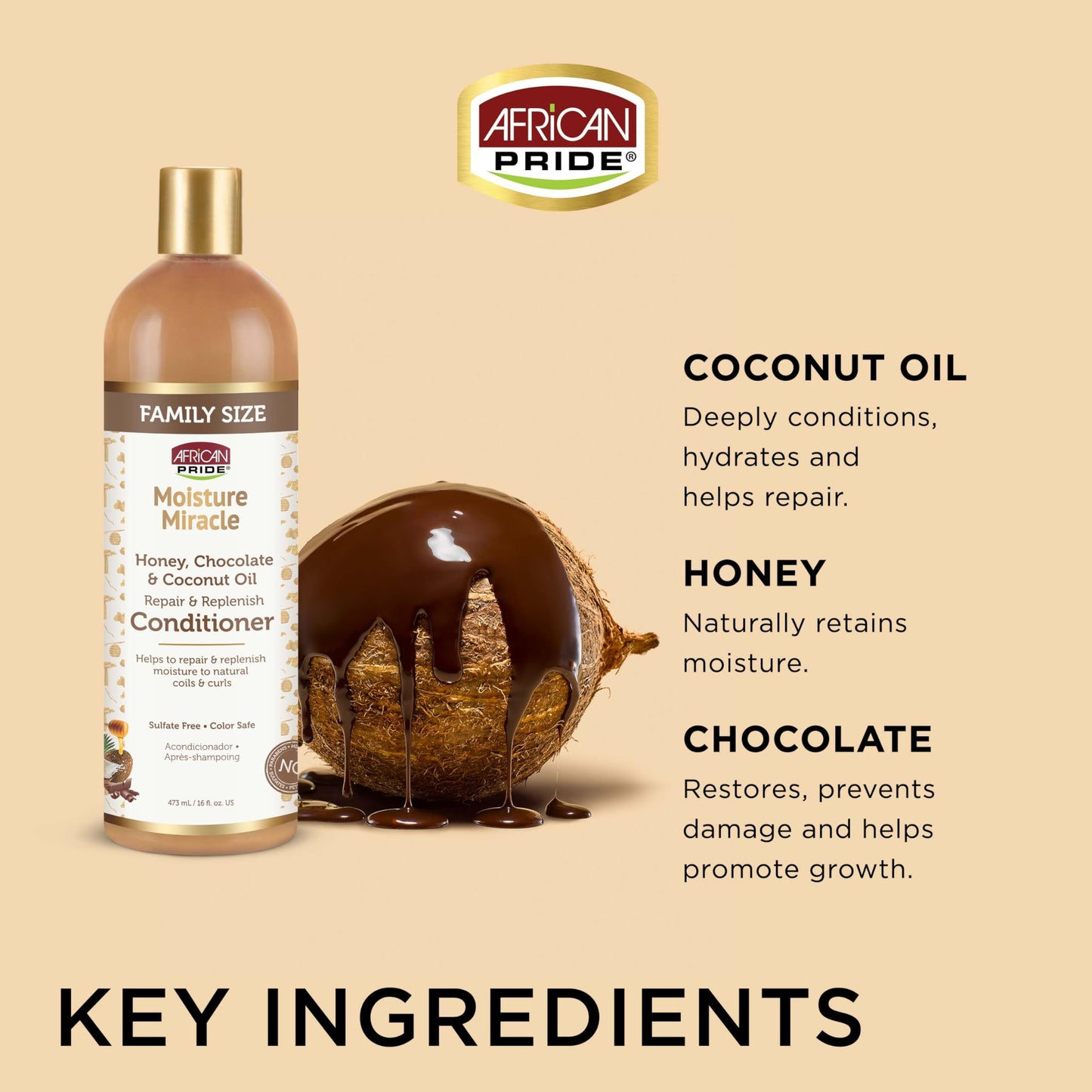 African Pride Moisture Miracle - For Natural Coils & Curls, Nourishes & Shines, Sulfate Free, Color Safe (Conditioner)
