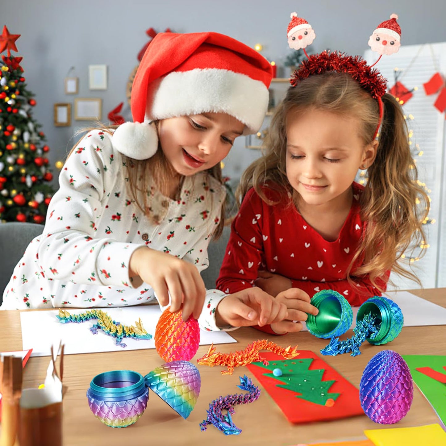 TBOLINE 4PCS 3D Printed Dragon Eggs – Articulated Crystal Dinosaur Fidget Toys, Small Dino Egg Figures for Kids Easter Gifts (4-Piece-C)