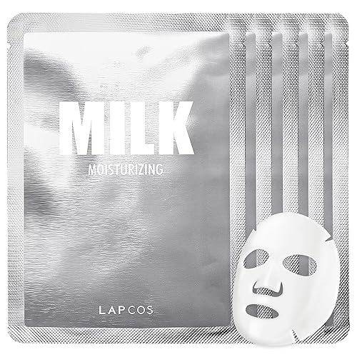 LAPCOS Milk Sheet Mask, Moisturizing Daily Face Mask to Replenish and Restore Dry Skin, Korean Beauty Favorite, 5-Pack