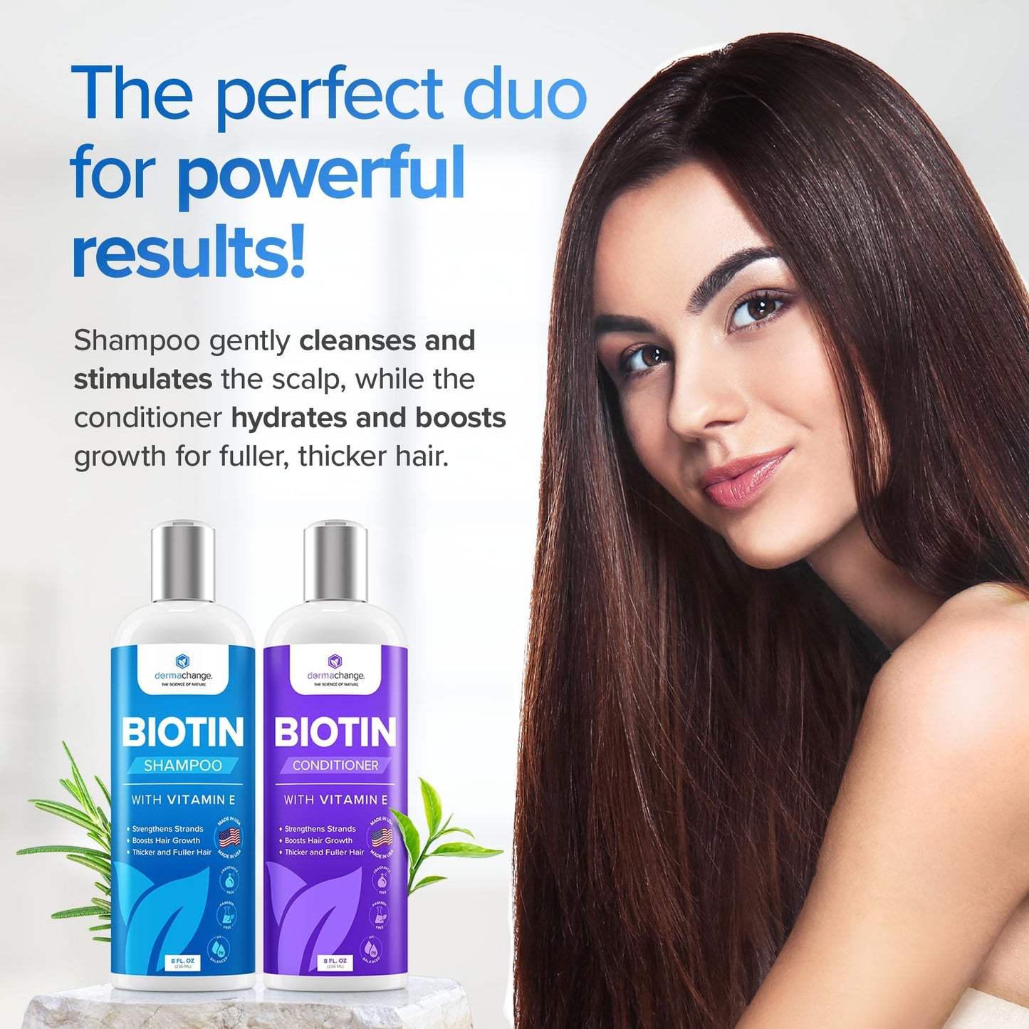 Hair Growth Biotin Shampoo and Conditioner - Deep Hydrating Conditioner for Dry Damaged Hair, Sulfate Free & Volumizing - 2 Pack, 8oz