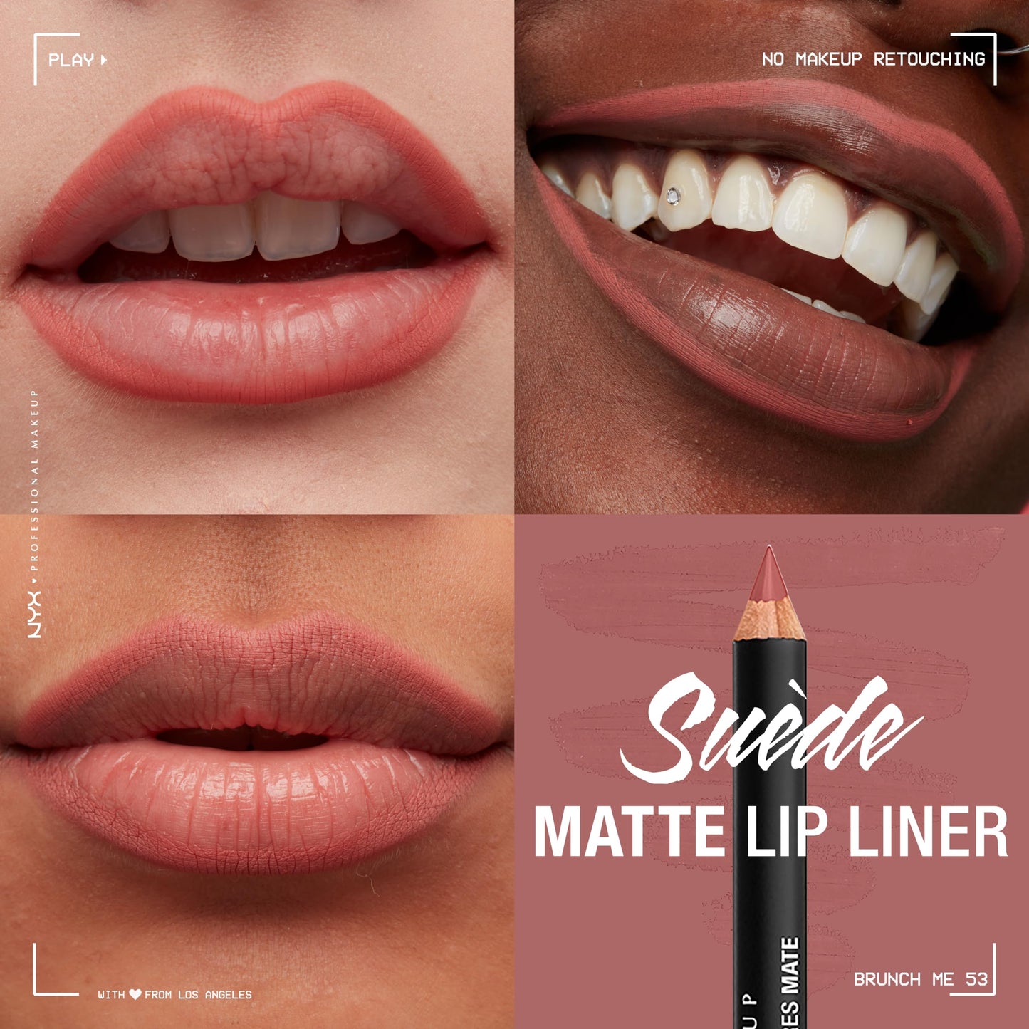 NYX PROFESSIONAL MAKEUP Suede Matte Lip Liner, Velvety-Smooth, Long-Lasting Formula For A Defined Lip Makeup Look - Brunch Me (Pink)