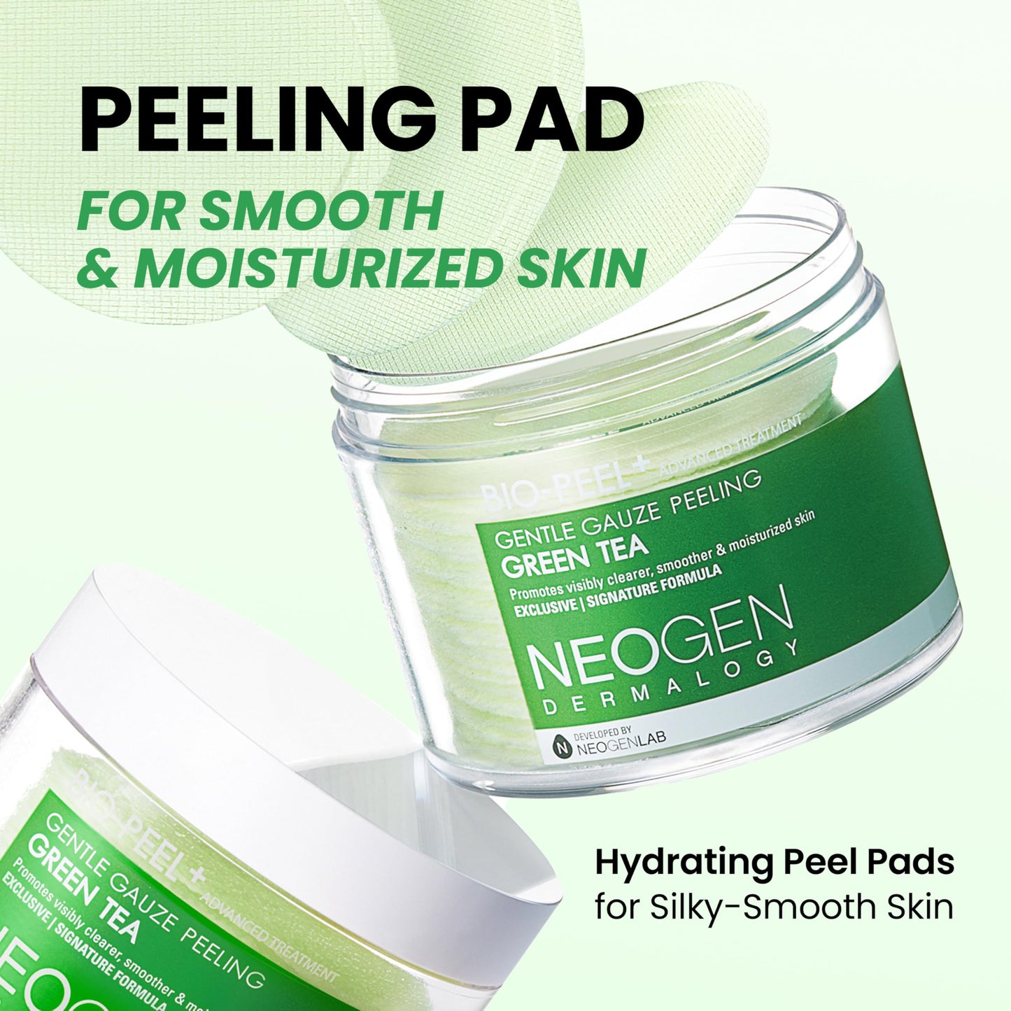 DERMALOGY by NEOGENLAB Bio-Peel Gauze Peeling Pads (Green Tea, 30 pads) - Exfoliating & Hydrating & Soothing Peeling Pad with PHA & Green Tea