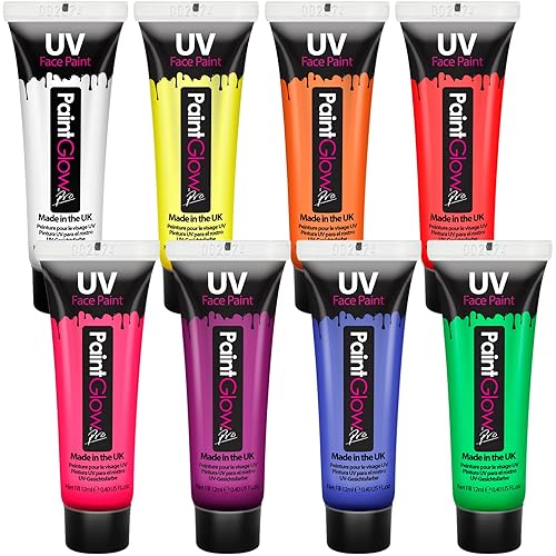 UV Body Paint and Face Paint - 8 Colors - Blacklight Reactive Paints - Body Makeup Glows In the Dark for Black Light Parties, Halloween Costume