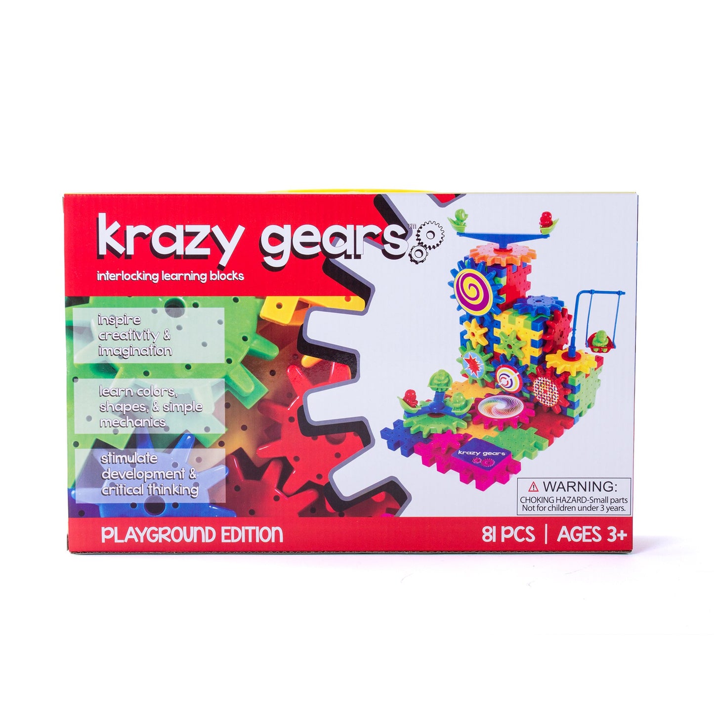 Krazy Gears Gear Building Toy Set - Interlocking Learning Blocks - Motorized Spinning Gears - 81 Piece Playground Edition