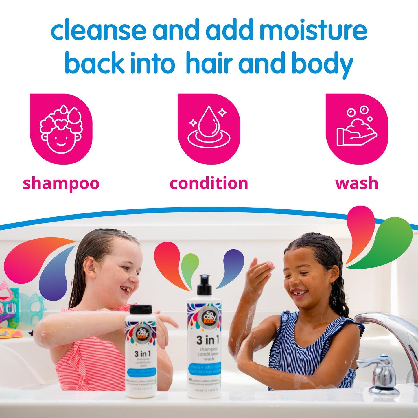 SoCozy 3 in 1 Kids Shampoo + Conditioner + Body Wash (16 Fl Oz) Gentle, Hydrating Hair & Body Cleanser with Keratin, Vitamin B5, & Kiwi Extract Beauty and Personal Care SO COZY