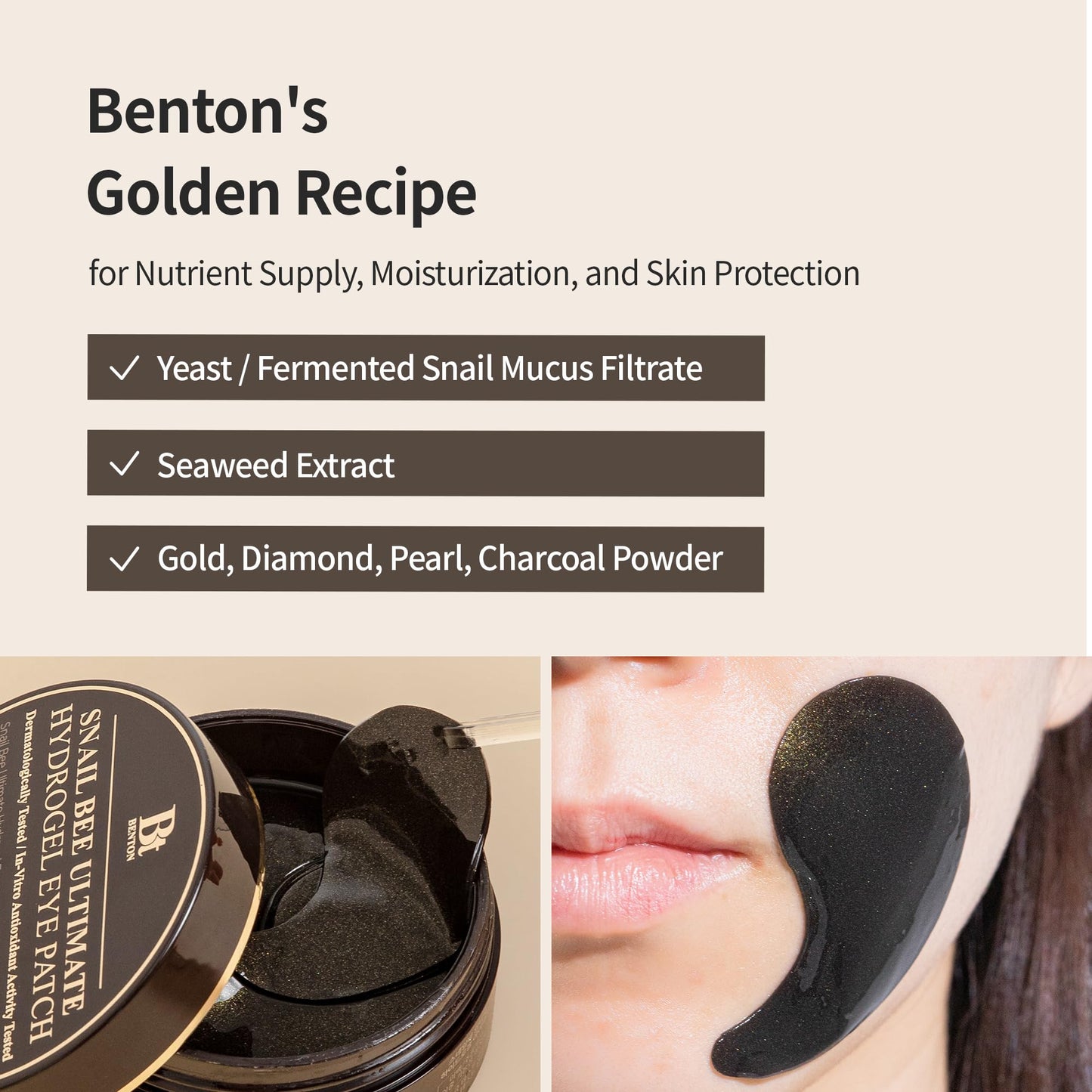 BENTON Snail Bee Ultimate Hydrogel Eye Patch (60pcs) - Hydrating | Snail Mucin | Reusable & Cooling Eye Patches