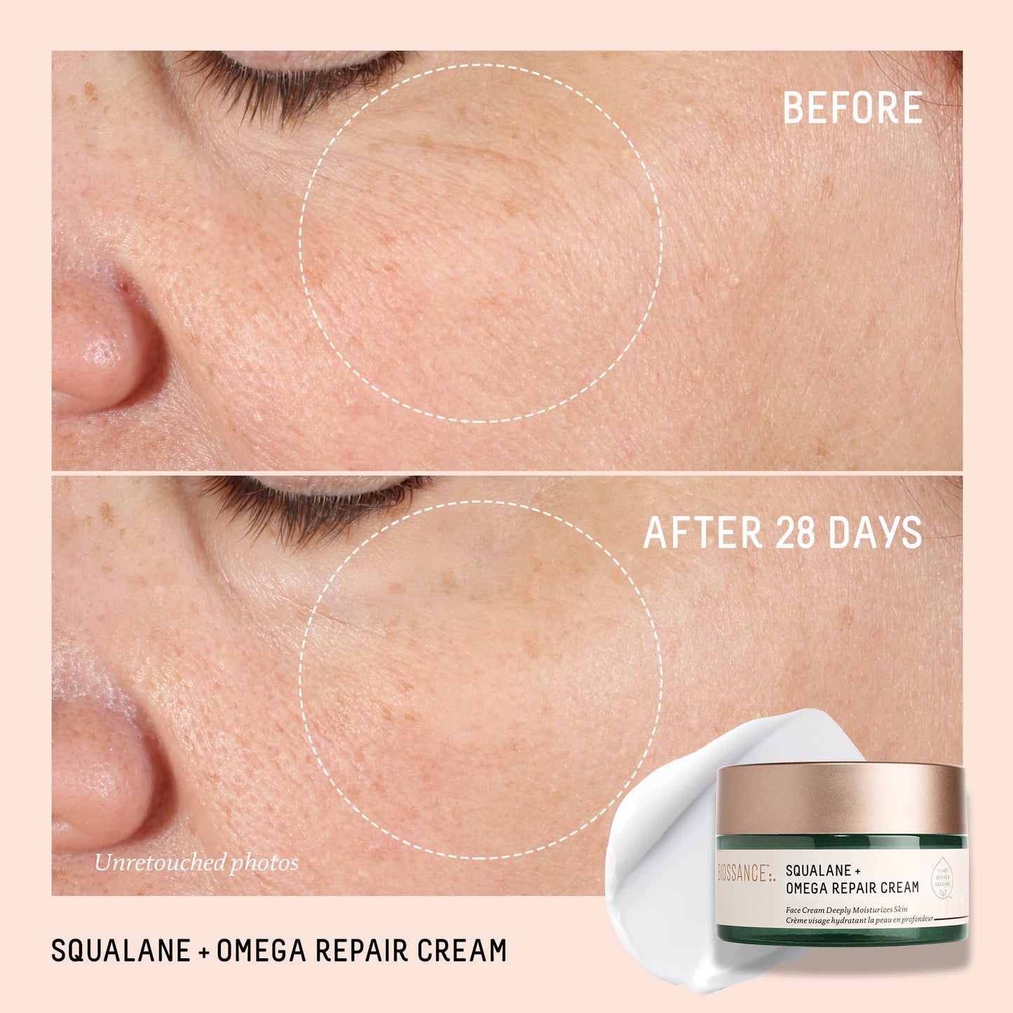 BIOSSANCE Squalane + Omega Repair Cream - Ultra-Moisturizing Face Cream - Skin Care with Hyaluronic Acid, Ceramides, Squalane - Ideal for Dry