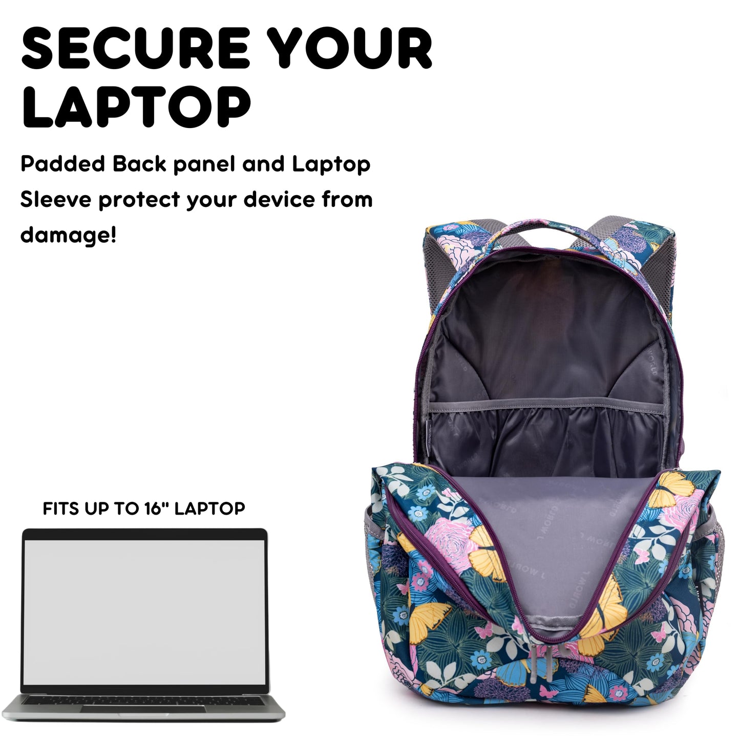 J World Cornelia Middle School Backpack for Girls. Laptop Bookbag for Women, Secret Garden
