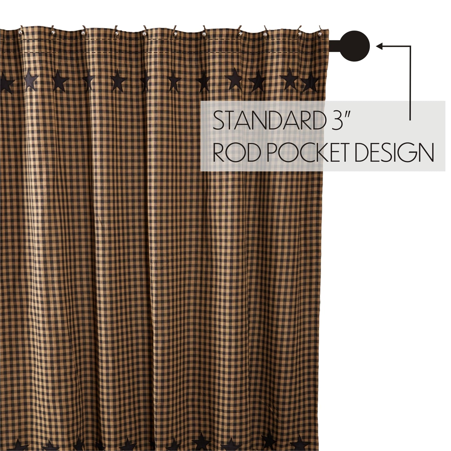 VHC Brands, Black Star, Cotton, 72x72, Shower Curtain, Black