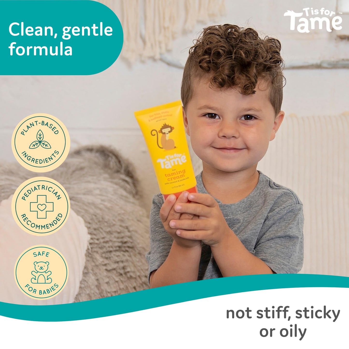 T is for Tame - Hair Taming Cream for Kids - All-Natural for Frizz & Flyways, Coconut Oil Leave in Cream - Safe for Babies & Toddlers - Not Sticky Beauty and Personal Care T is for Tame