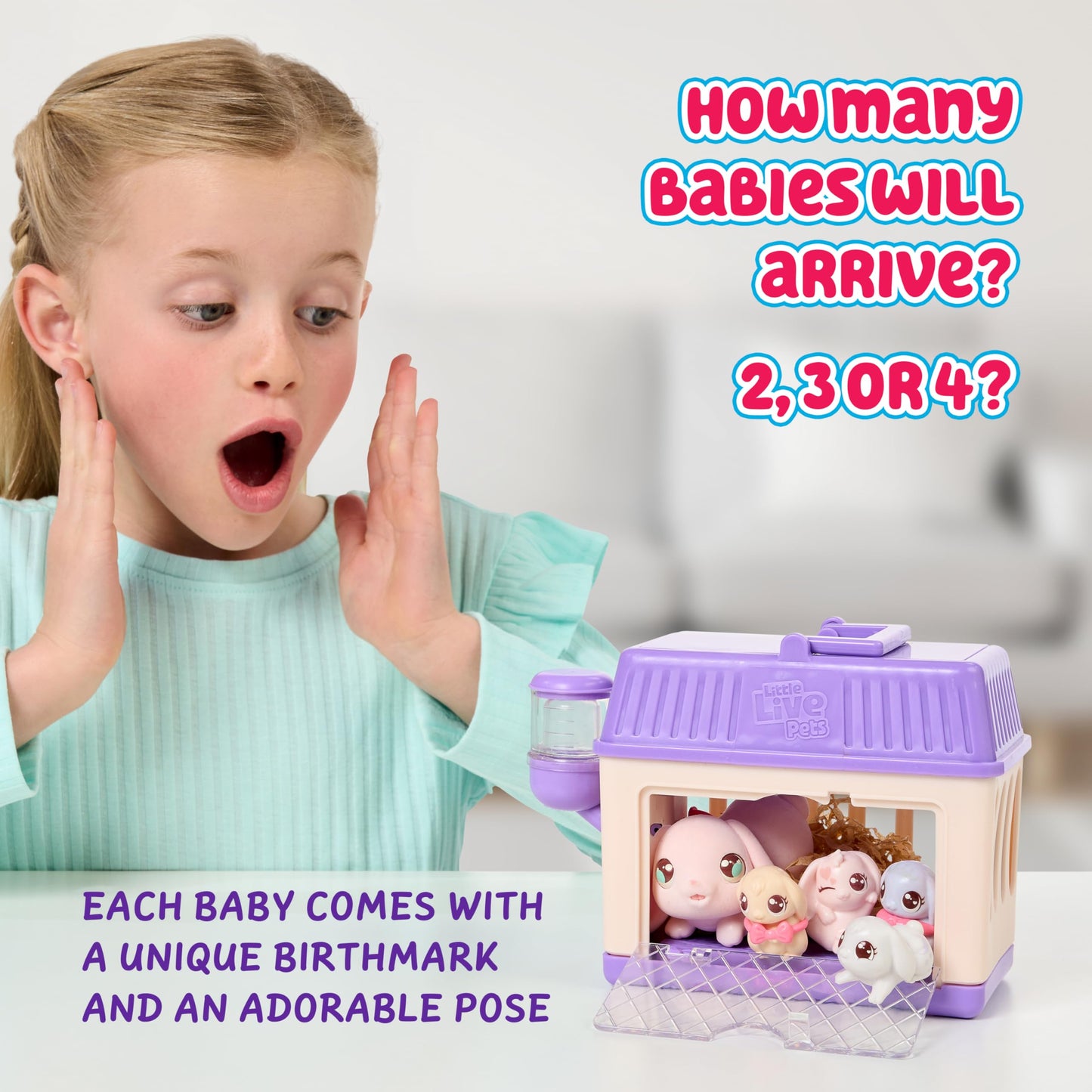 Little Live Pets Bunny Mini Interactive Toy Set – Hutch Playset with 3 Surprise Babies, 20+ Sounds & Accessories, Kids Ages 3+