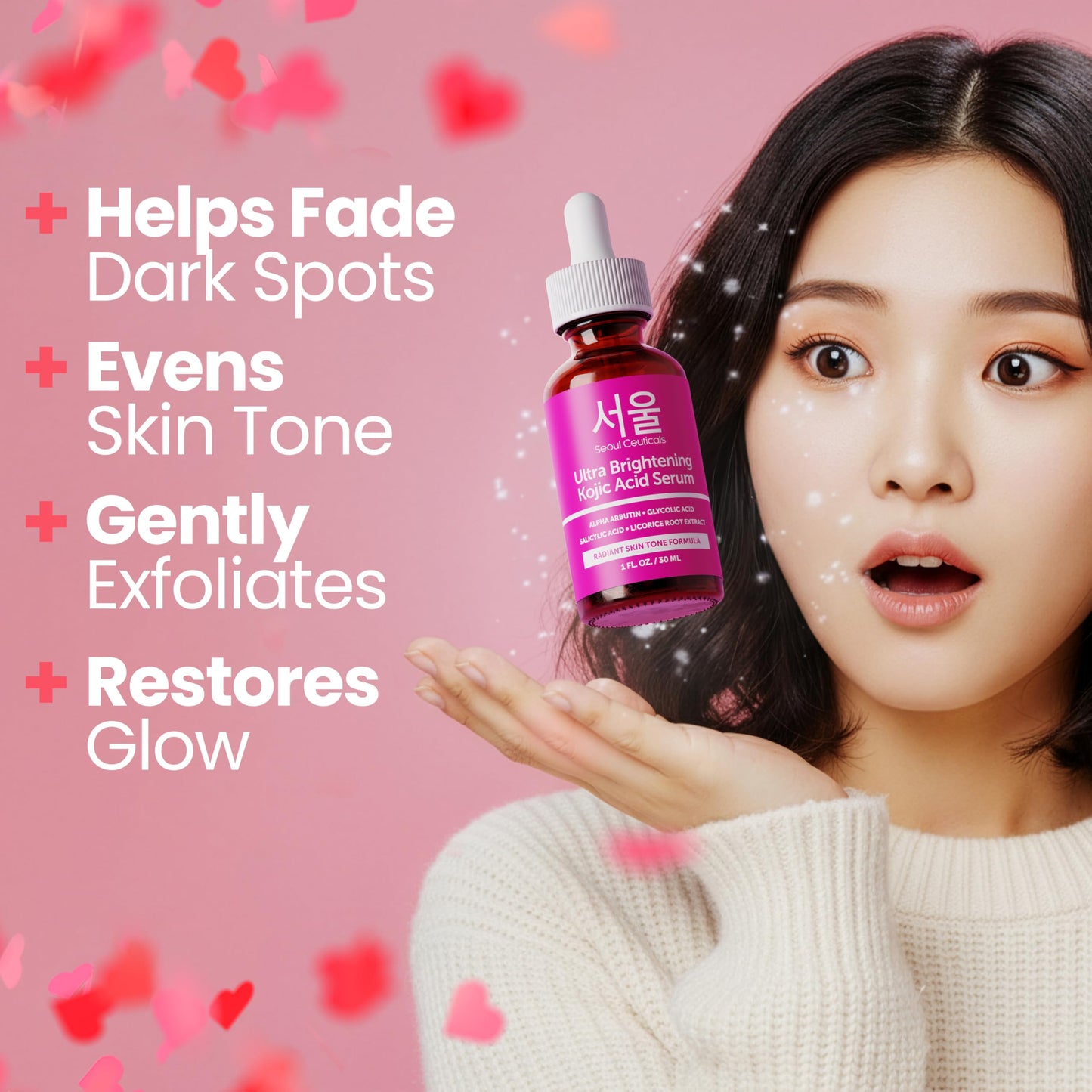 SeoulCeuticals Korean Skin Care Kojic Acid Serum Alpha Arbutin - Dark Spot Remover Corrector Glycolic Acid + Salicylic Acid K Beauty 1oz