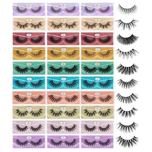 FARRED Wholesale False Lashes 30 Pairs 10 Styles Medium Length Vegan Eyelashes Fluffy Volume Strip Lashes Bulk 10 Portable Boxes Fake Eyelashes Mixed