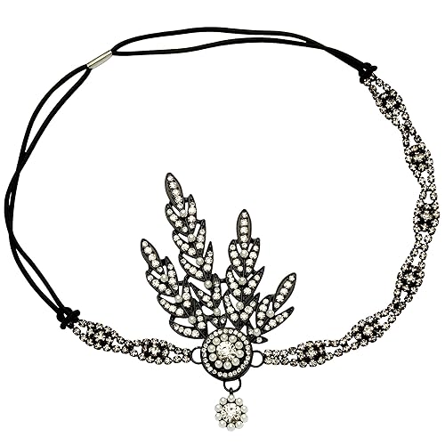 BABEYOND Art Deco 1920's Flapper Great Gatsby Inspired Leaf Medallion Pearl Headpiece Headband Black