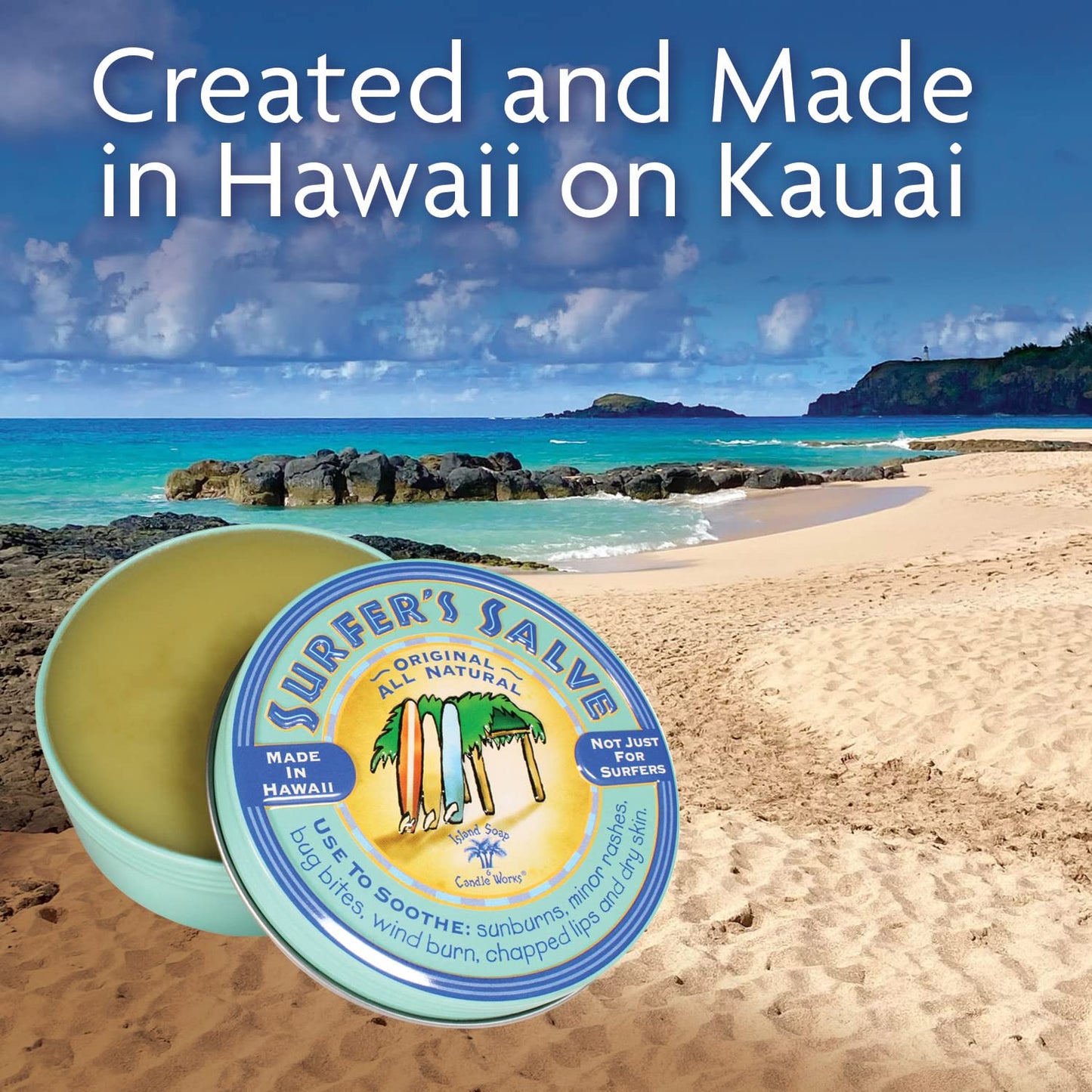 Island Soap & Candle Works Surfer's Salve - All Natural Skin Soothing Balm - Moisturizing Anti-Chafing Ointment for Insect Bites, Sunburn, Windburn