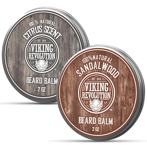Viking Revolution Citrus and Sandalwood Beard Balm - Butter With Argan Oil, Softener With Jojoba Oil, Moisturizer With Beeswax - Wax for Men