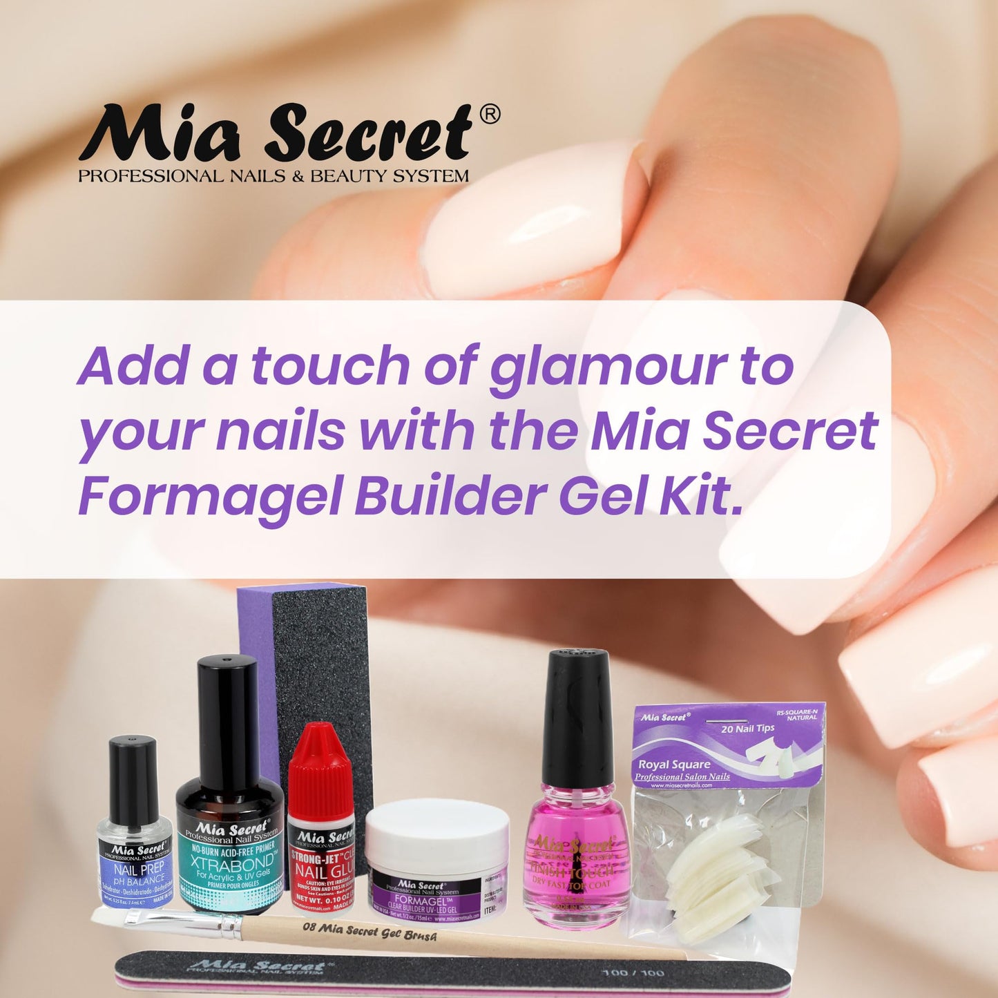 Mia Secret Formagel Builder Gel Kit CONTAINS: Nail Prep, Topcoats, Builder gel, Nail Files (Clear Kit) Beauty & Personal Care Mia Secret