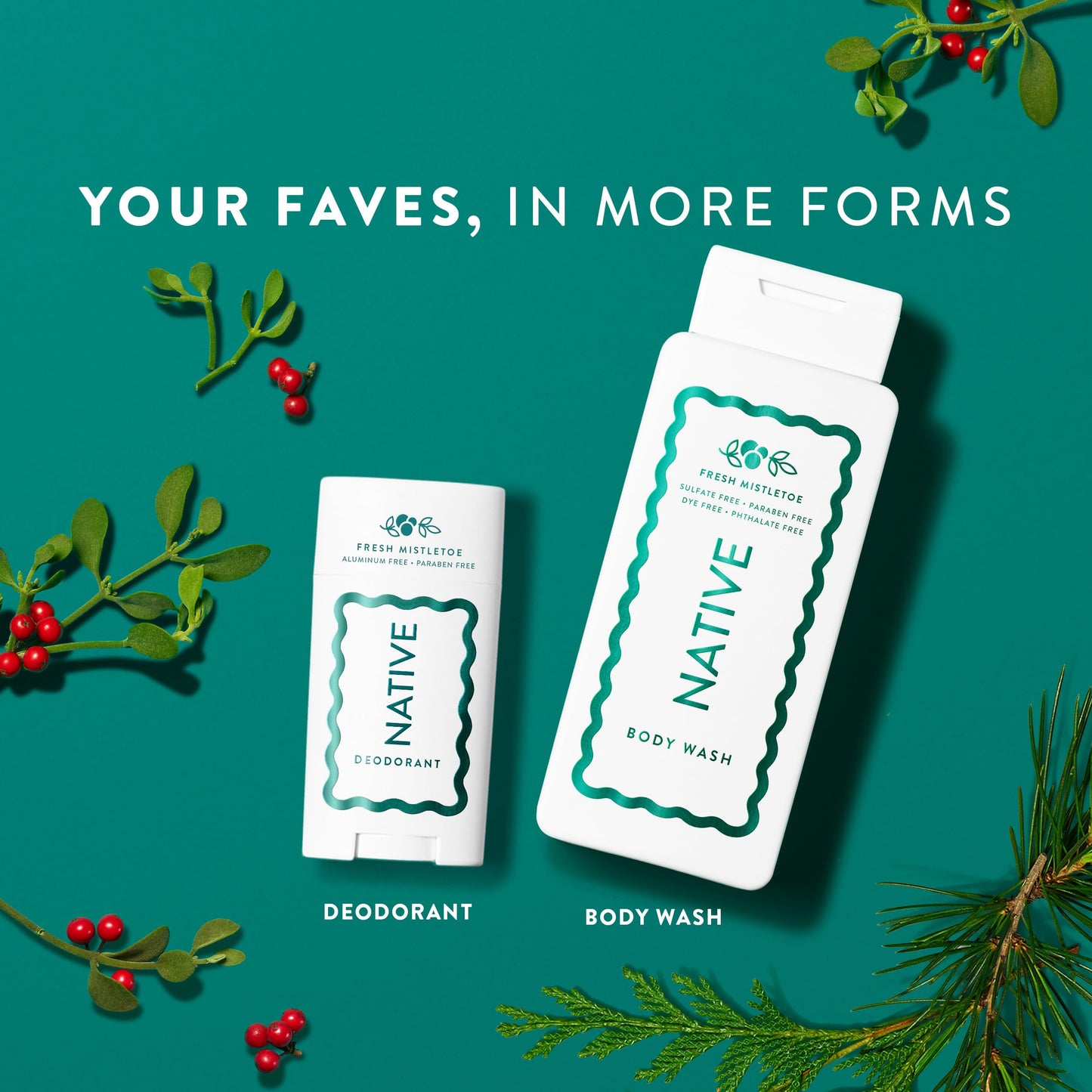 Native Body Wash, Holiday Edition, Fresh Mistletoe Scent, Contains Naturally Derived Ingredients | For Women & Men, Sulfate, Paraben, & Dye Free Beauty & Personal Care Native