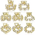 8 PCS Mini Pearl Hair Clips, PAGOW Gold Rhinestone Pearl Metal Claw Clips, Bangs Styling Claw Clips, Faux Pearls Crystal Sparkly Hairpins Hair