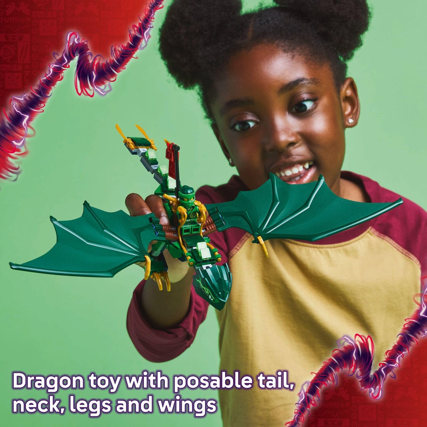 LEGO NINJAGO Lloyd's Green Forest Dragon Toy 71829, Buildable Dragon Figure with 2 Minifigures, Pretend Play Gift for Kids Ages 6+
