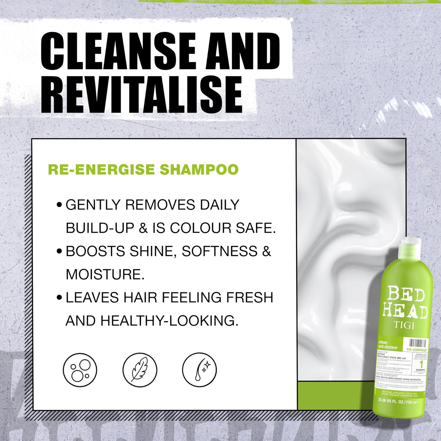 Bed Head by TIGI Urban Antidotes Re-Energize Daily Shampoo and Conditioner Set, 25.36 fl oz