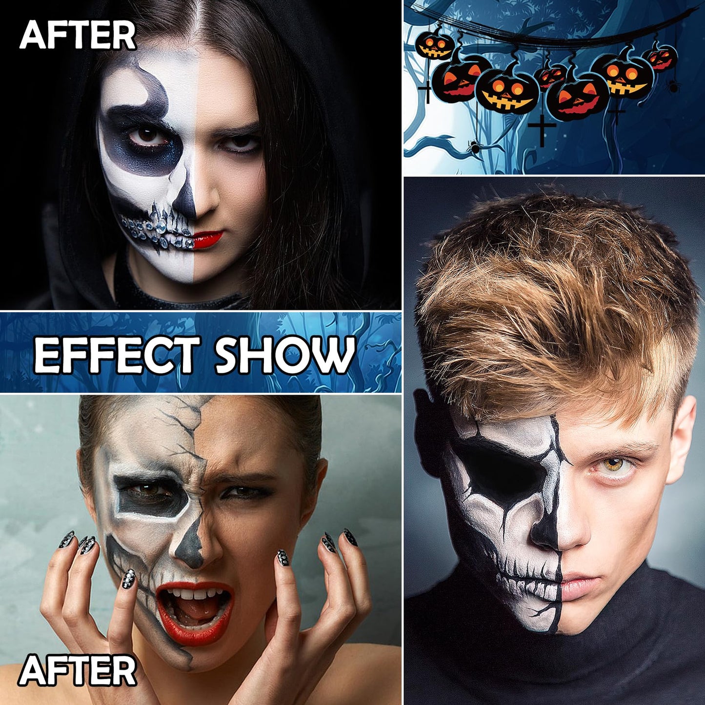Black and White Face Body Paint, 2PCS Oil Based Full Coverage Painting Kit With Sponge, Washable Halloween Cream SFX Makeup for Goth Clown Zombie
