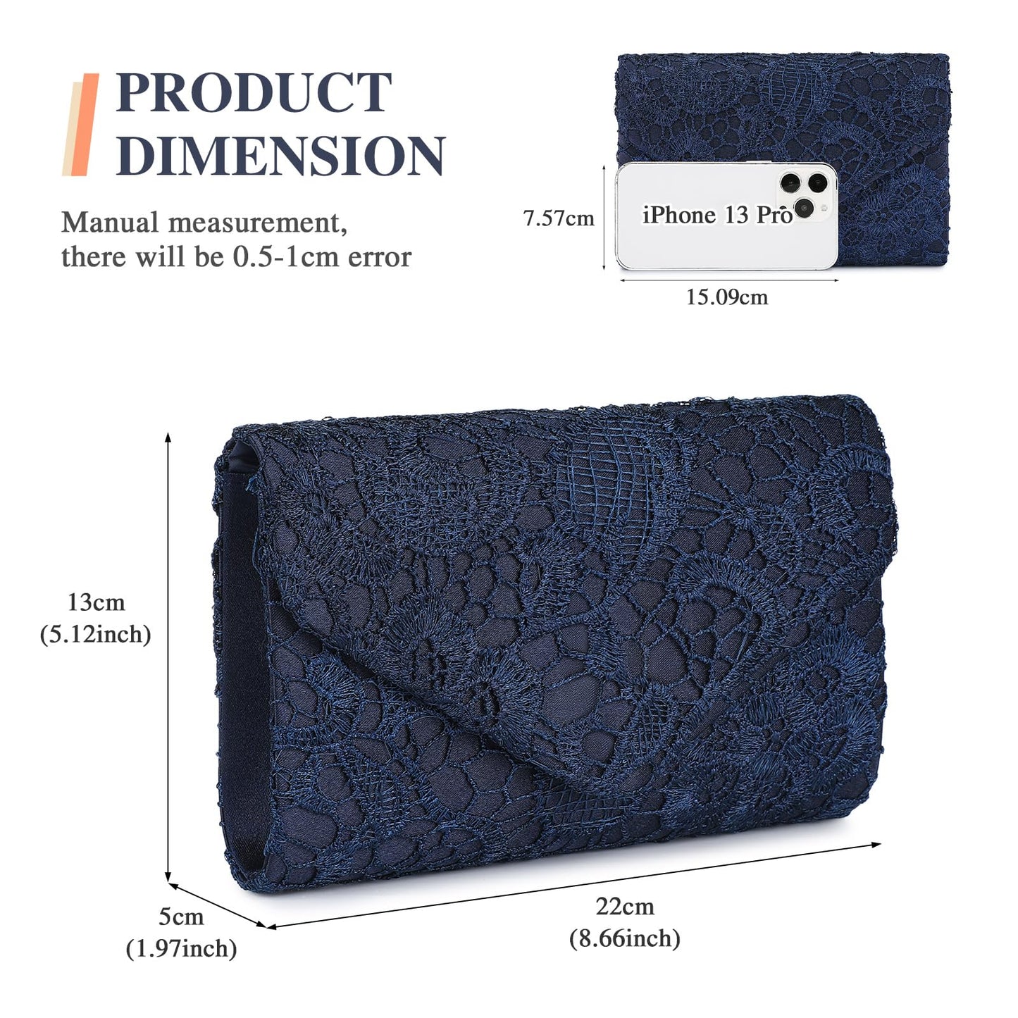 UBORSE Lace Clutch Purses for Women Royal Blue Floral Evening Bag Envelope Formal Clutch Bag Party Prom Cocktail Purses