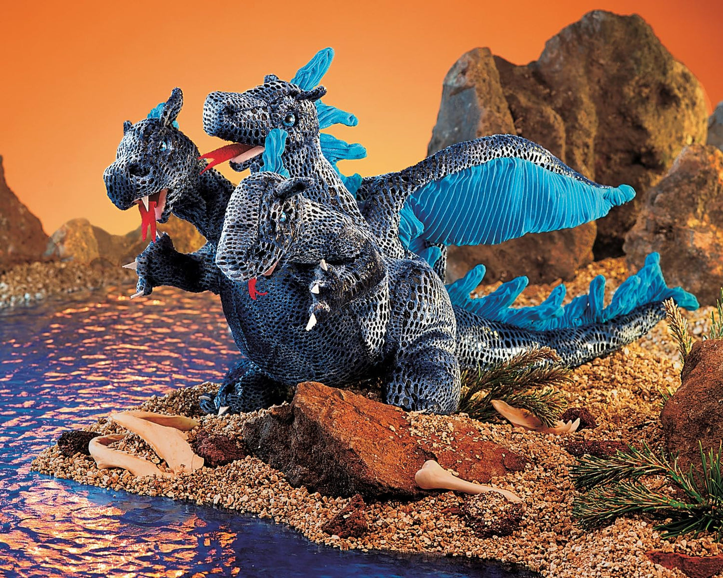 Folkmanis Three-Headed Blue Dragon Hand Puppet