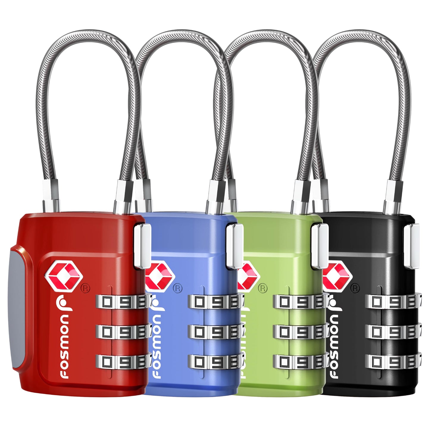 Fosmon TSA Approved Luggage Locks – 3 Digit Combination Cable Padlock with Long Shackle for Suitcases, Backpacks, Gym Lockers & Travel