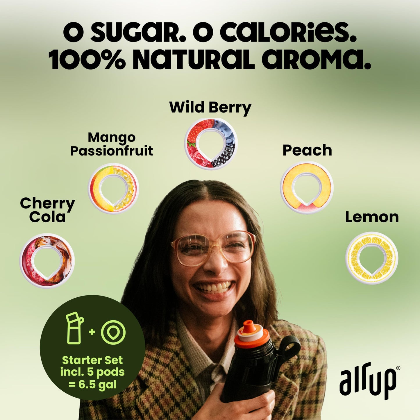 air up® water bottle (22 oz) for school, sports, gym | includes 5 scent pods & straw | flavored bottle in green - also for kids, boys, girls | no…