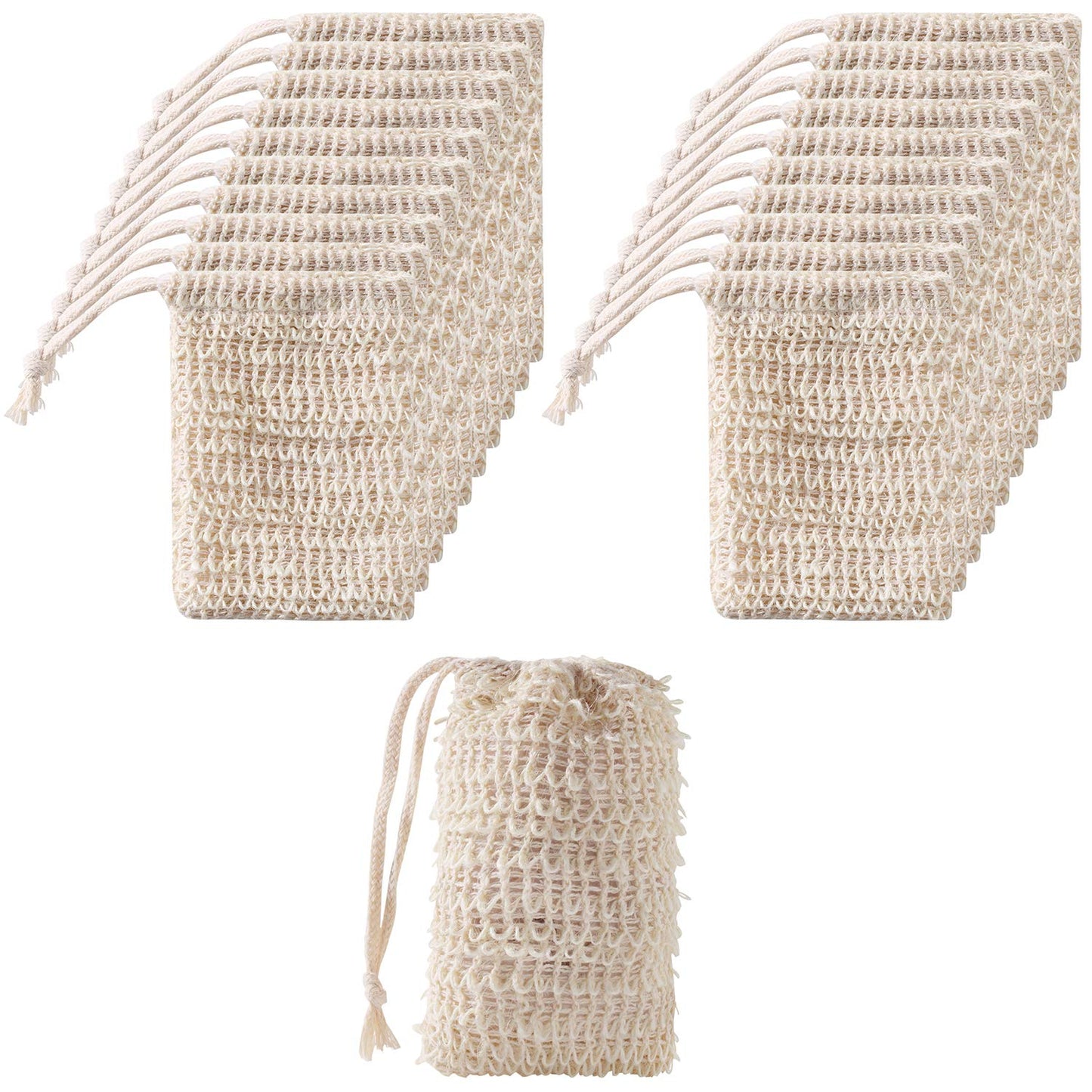 Trounistro 30 Pack Soap Exfoliating Bags Pouch Soap Saver Natural Ramie Mesh Soaps Bag Hand Made Soaps Bag with Drawstring for Bath & Shower Use